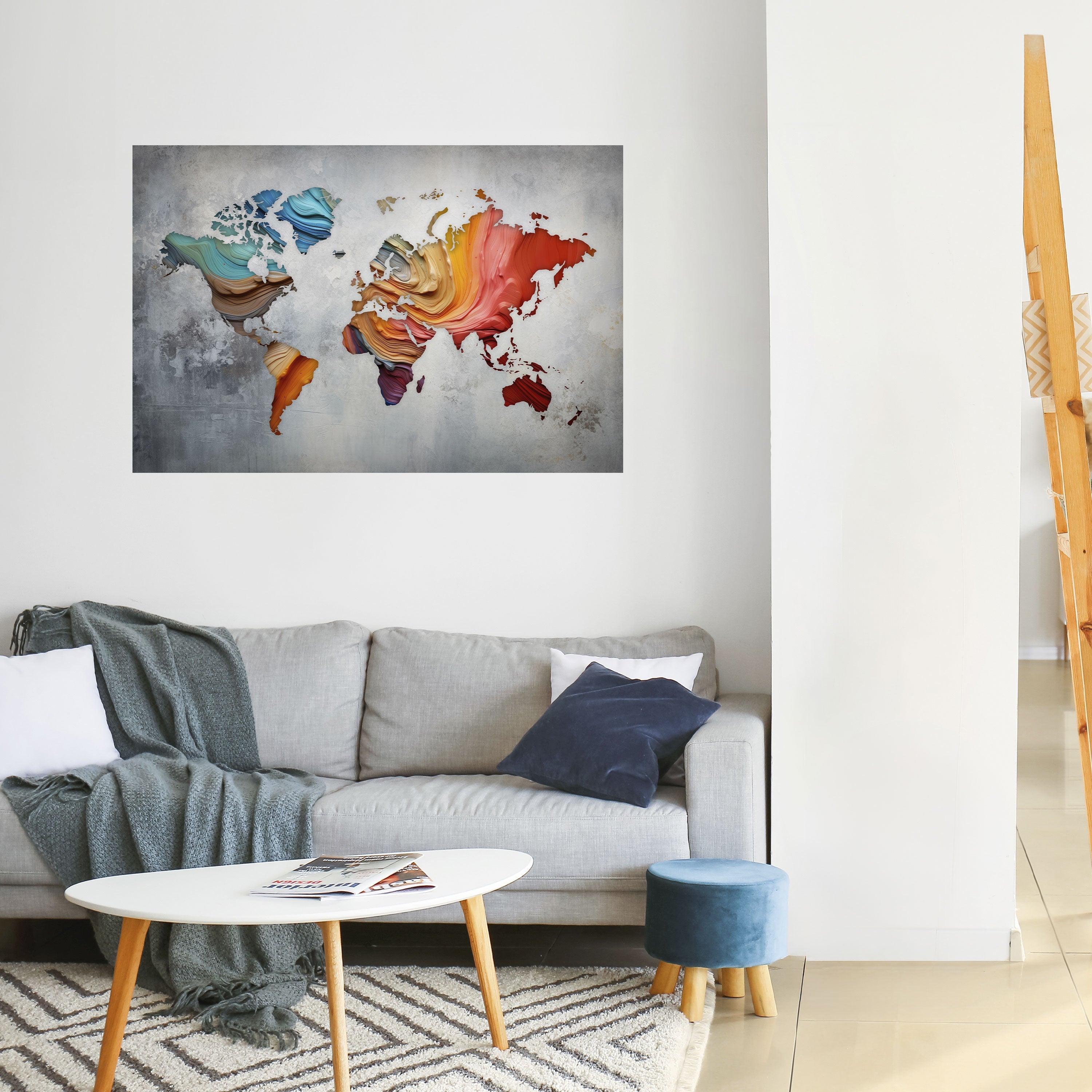Affiche horizontale autocollante « CONTINENTS PEINTS »
