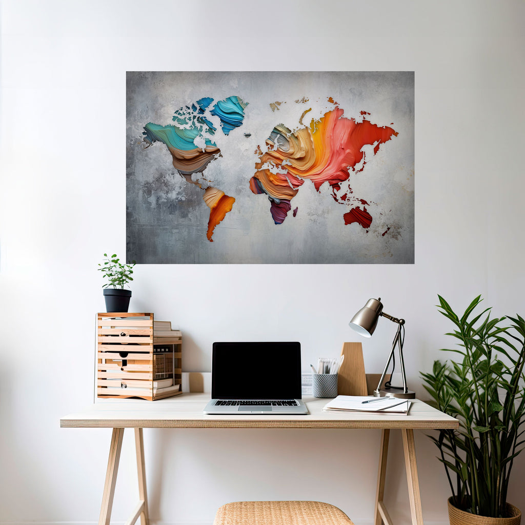 Affiche horizontale autocollante « CONTINENTS PEINTS »