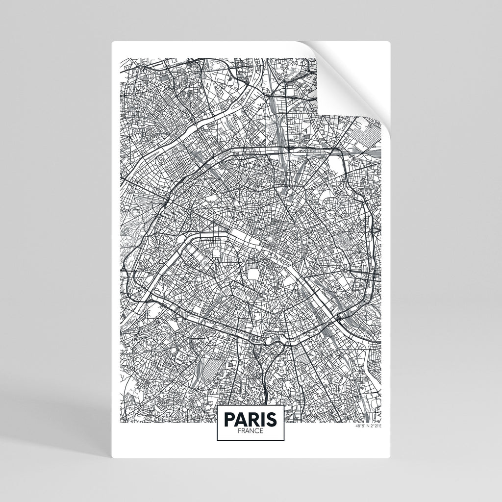 Affiche verticale autocollante du PLAN DE LA VILLE DE PARIS