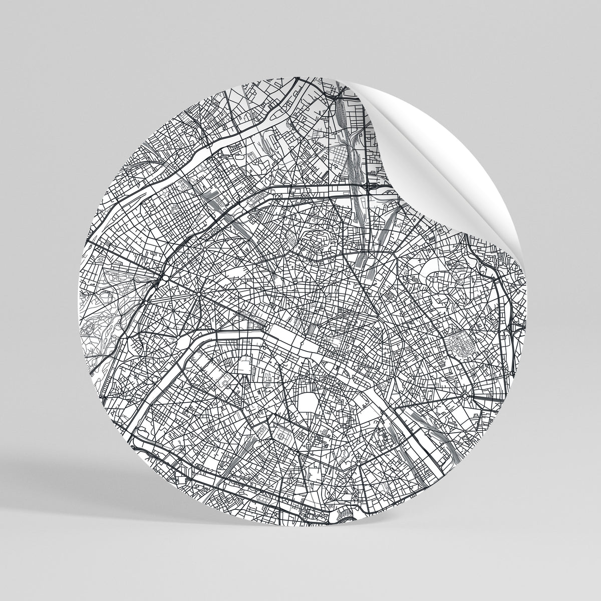 PARIS TOWN PLAN Peel and Stick Round Sticker