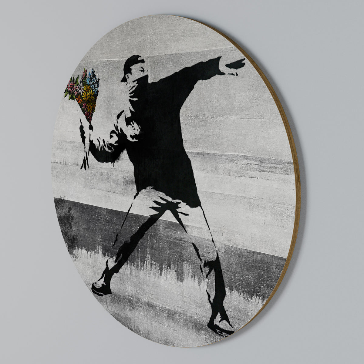 FLOWER BOMBER (BANKSY) Round Wall Art