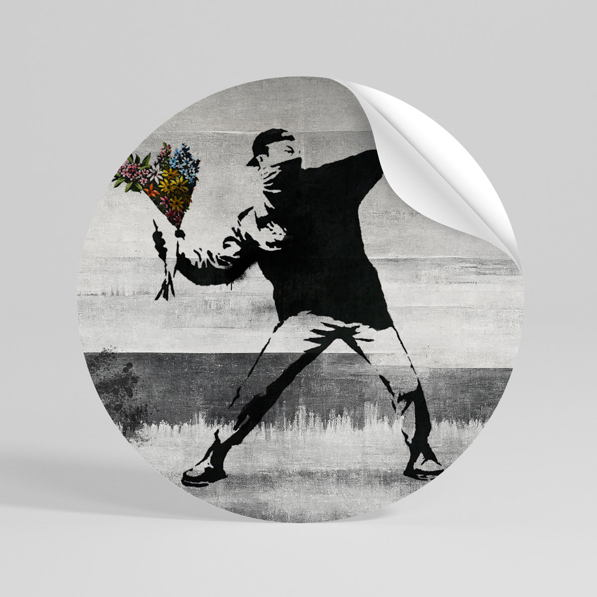 FLOWER BOMBER (BANKSY) Peel and Stick Round Sticker