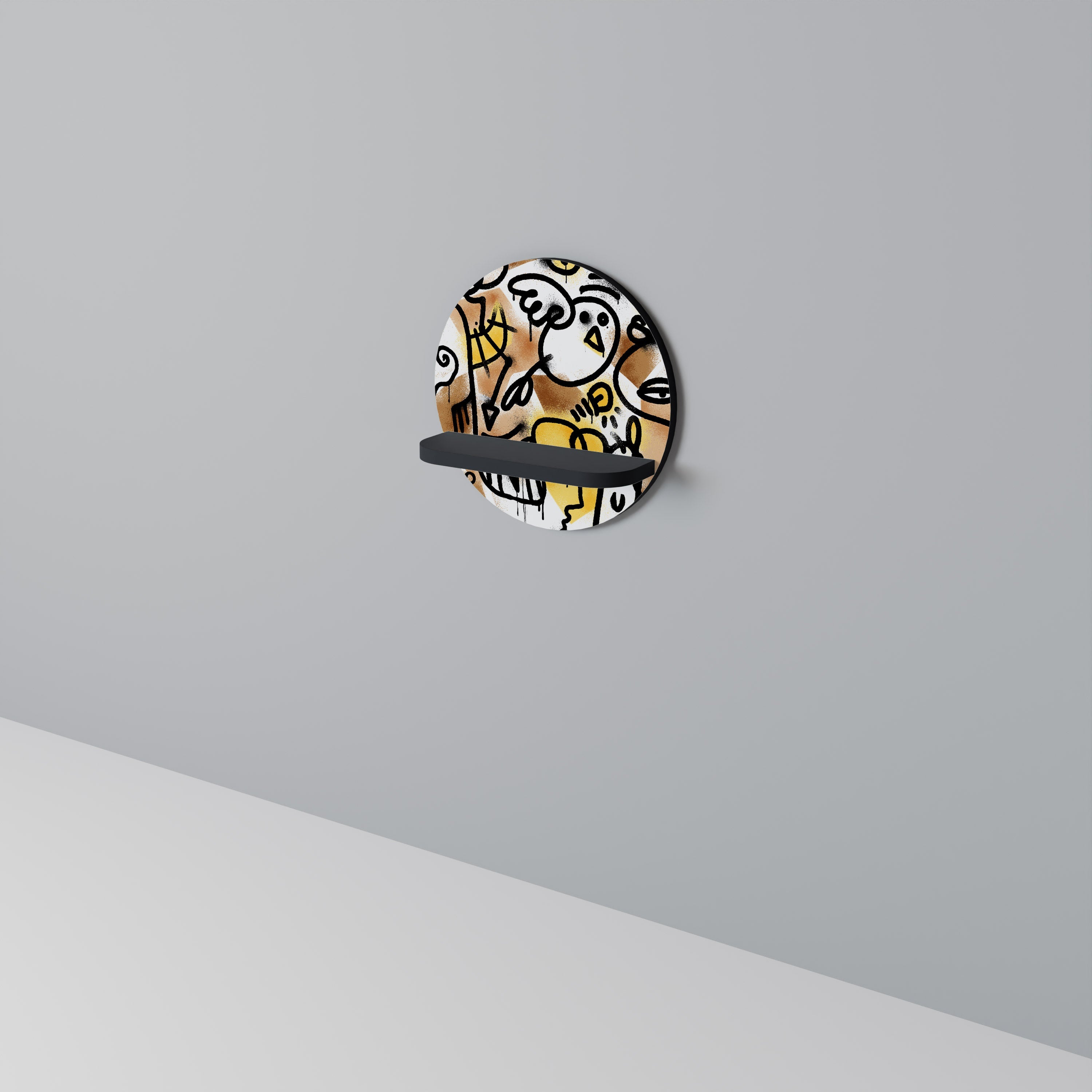 URBAN CANVAS Round Art Shelf In Black Finish