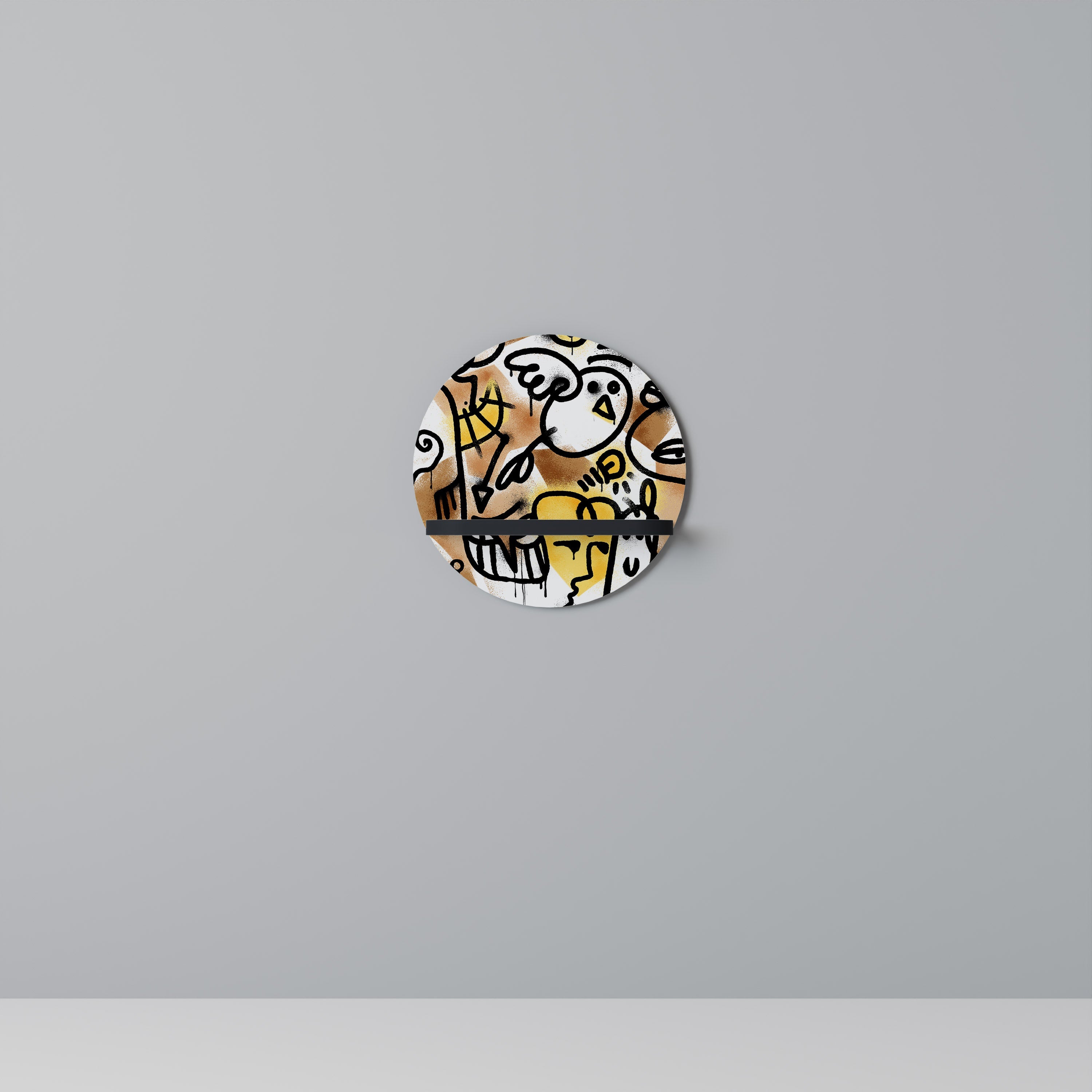 URBAN CANVAS Round Art Shelf In Black Finish