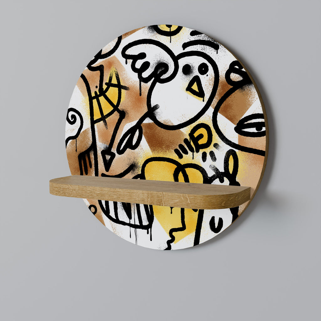 Étagère d'art ronde URBAN CANVAS effet chêne