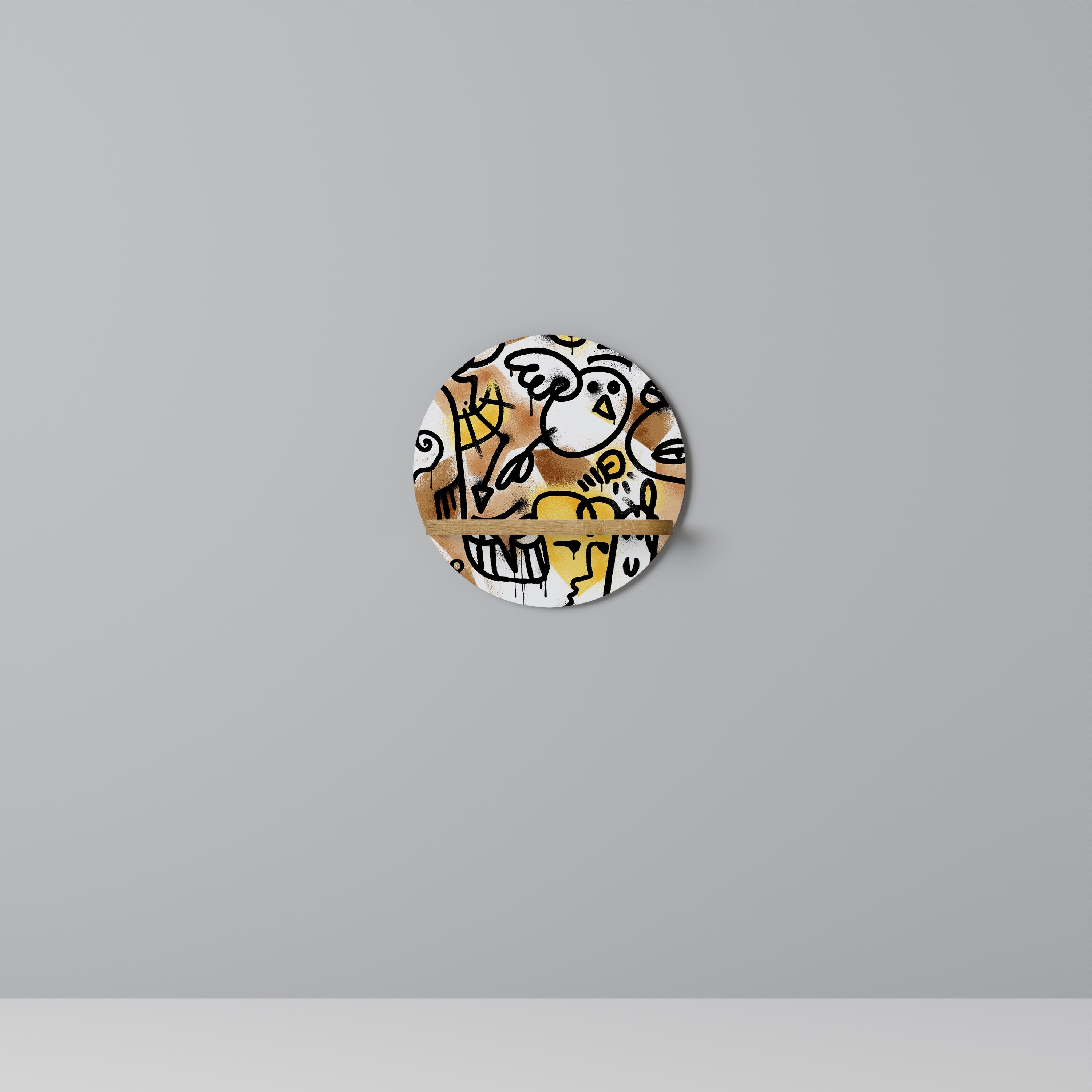 Étagère d'art ronde URBAN CANVAS effet chêne