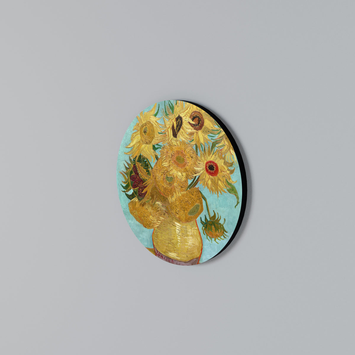 VASE WITH TWELVE SUNFLOWERS Round Wall Art
