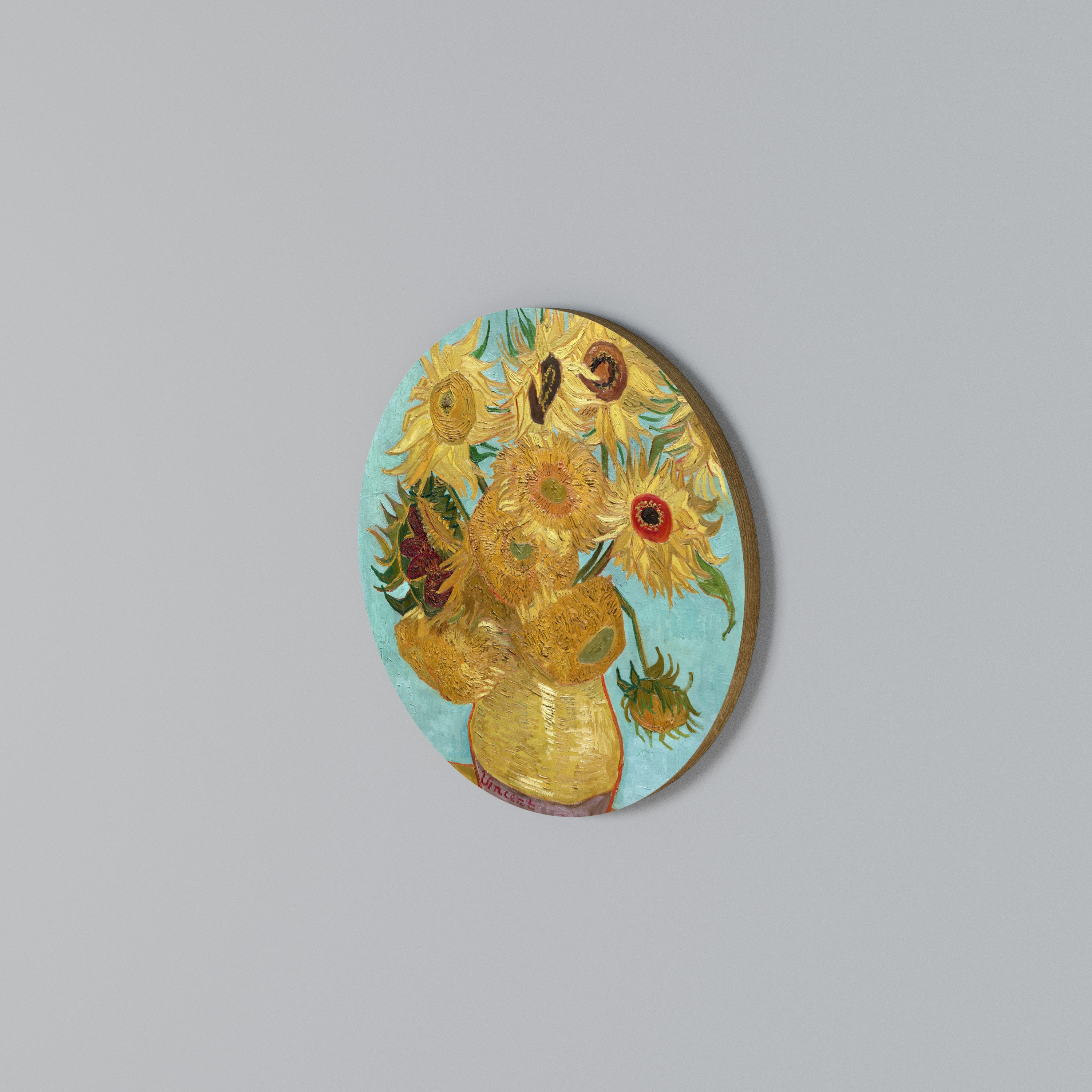 VASE WITH TWELVE SUNFLOWERS Round Wall Art