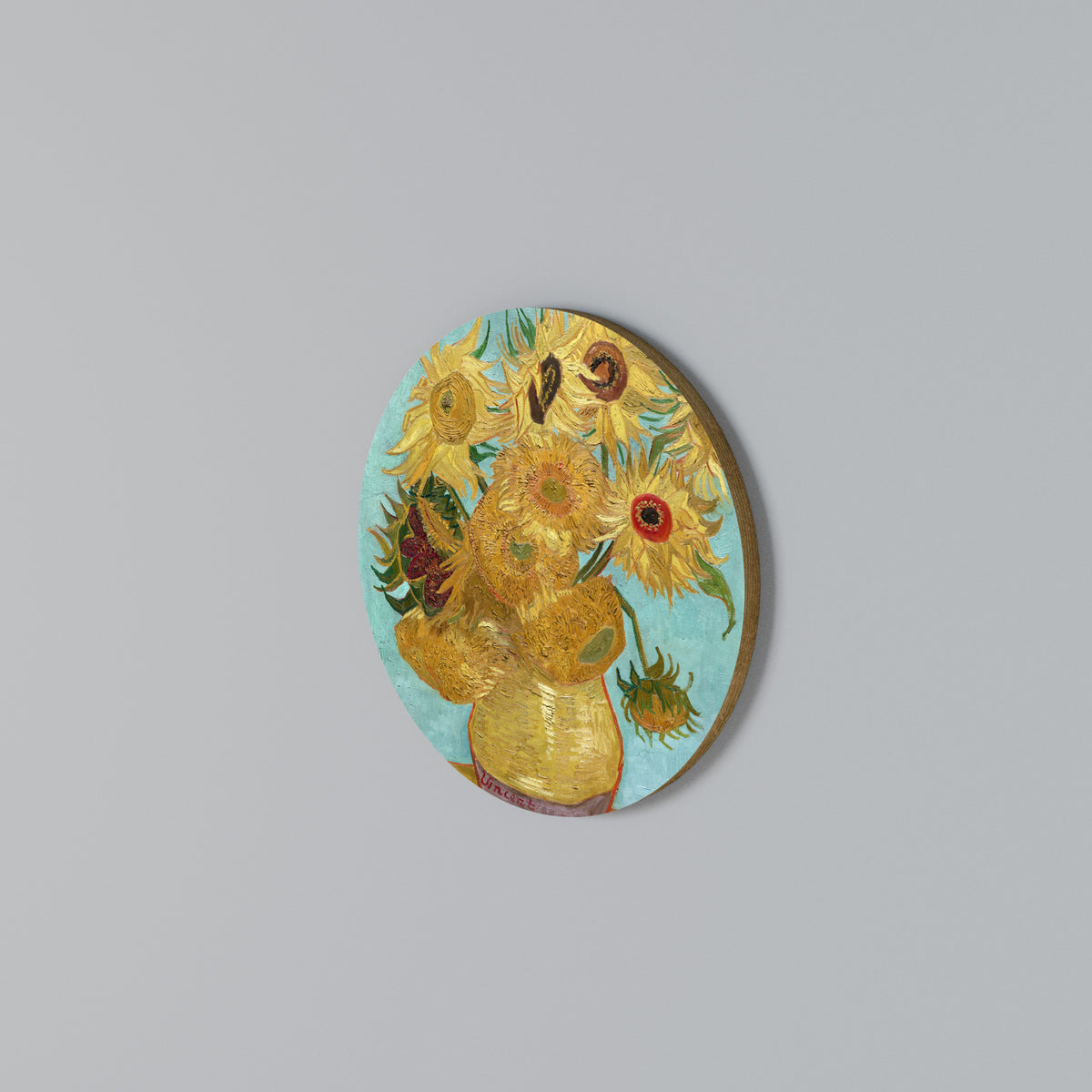 VASE WITH TWELVE SUNFLOWERS Round Wall Art