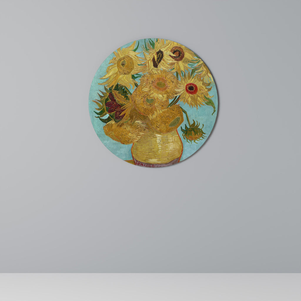 Vase avec douze tournesols, décoration murale ronde