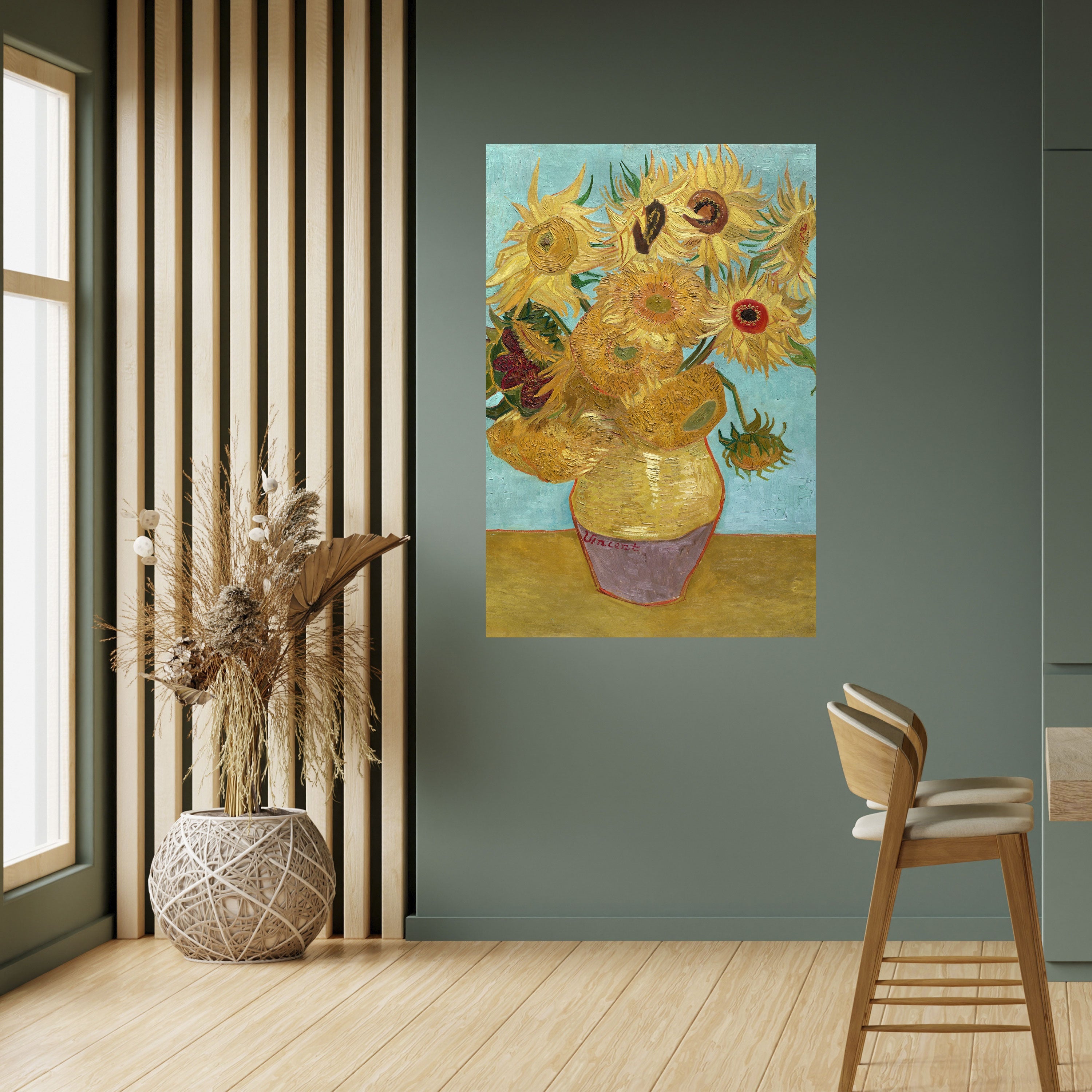 Affiche verticale autocollante « VASE AVEC DOUZE TOURNESOLS »