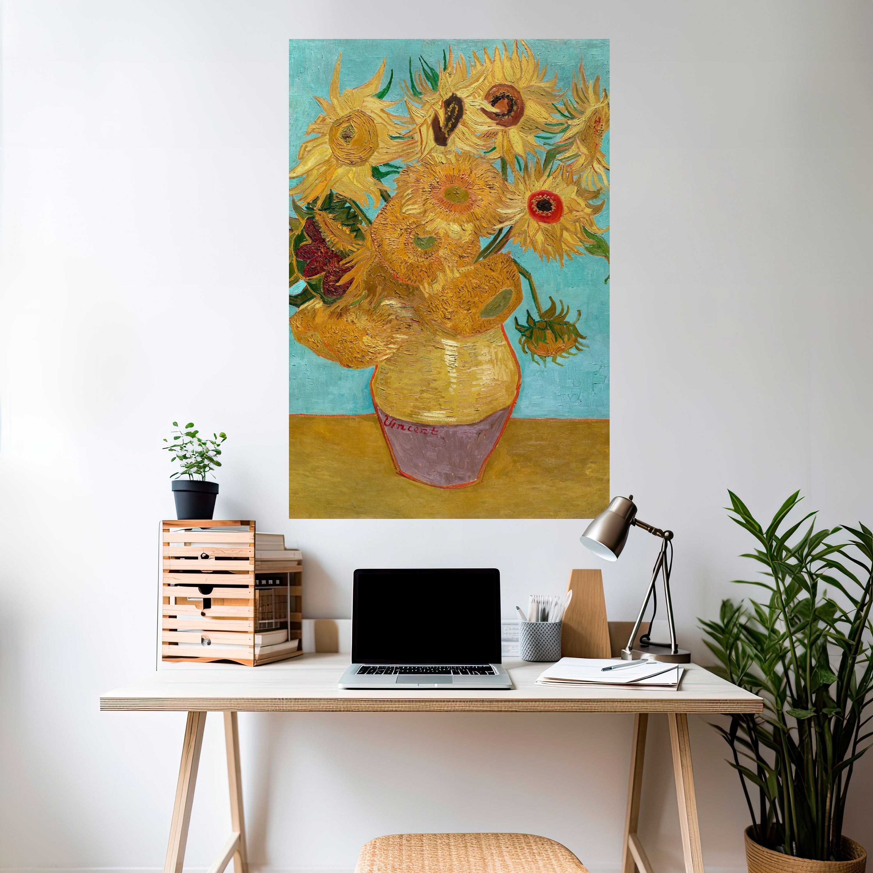 Affiche verticale autocollante « VASE AVEC DOUZE TOURNESOLS »