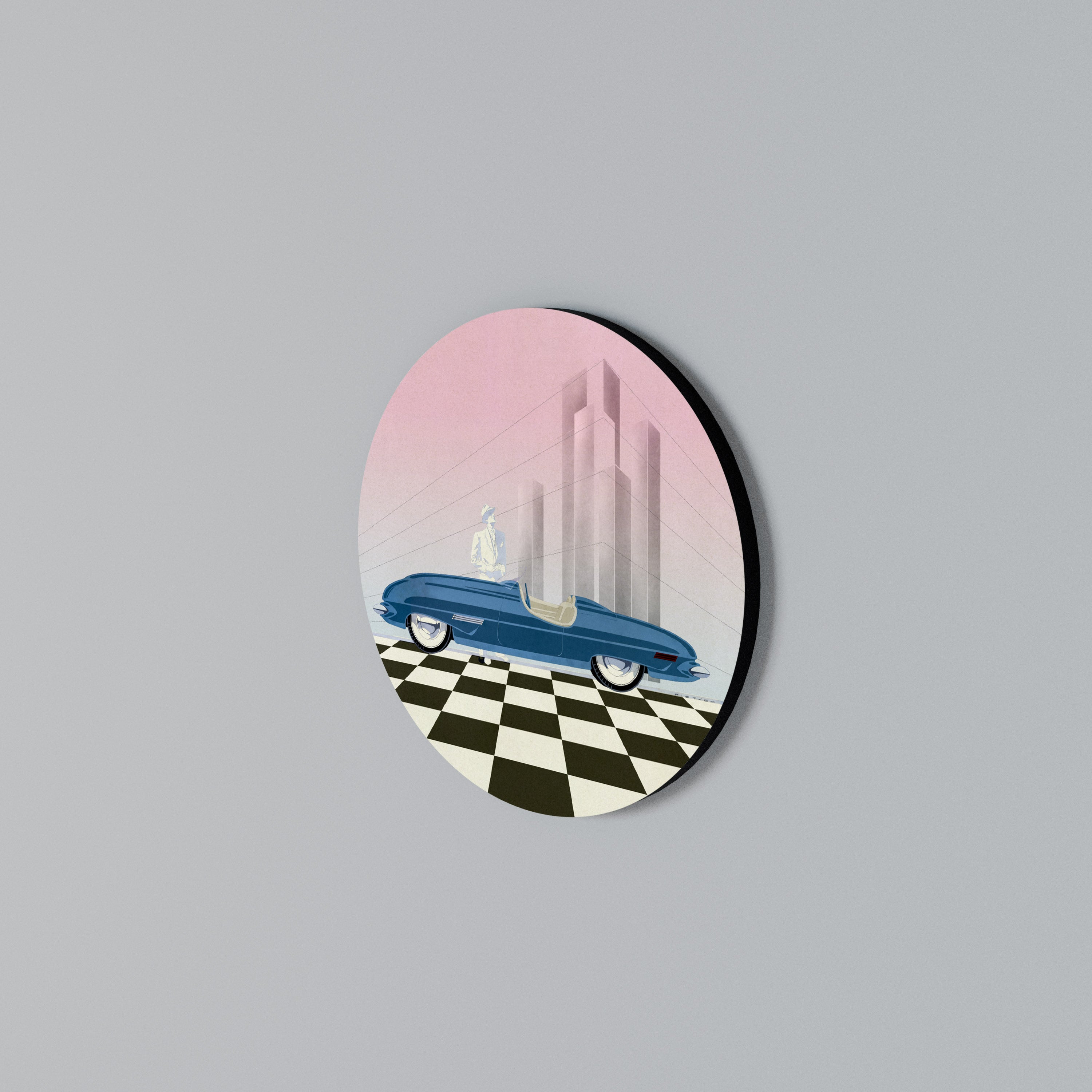 BLUE ROADSTER Round Wall Art