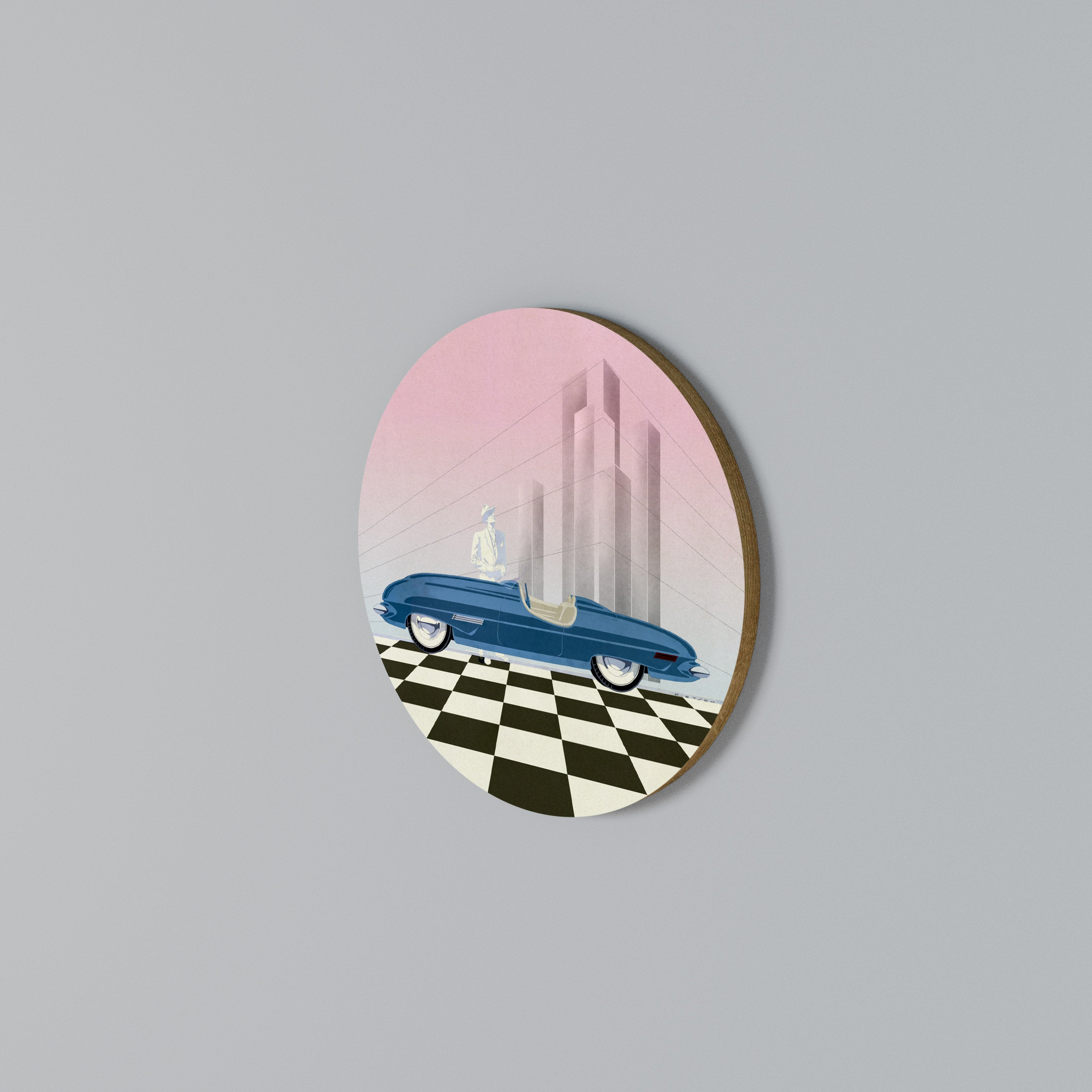 BLUE ROADSTER Round Wall Art