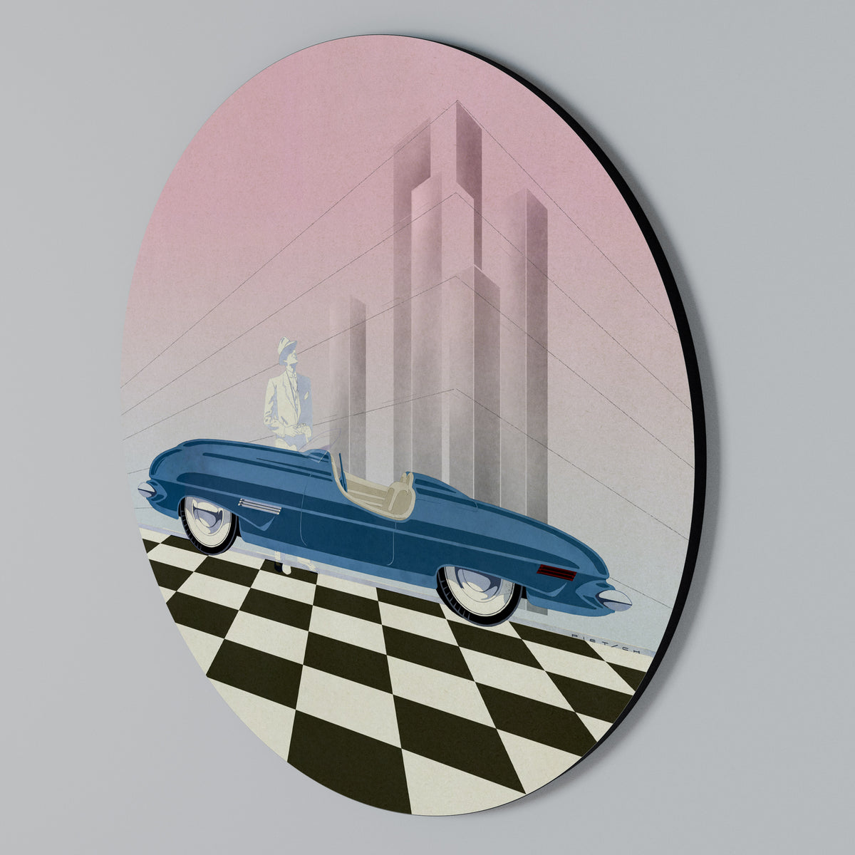 BLUE ROADSTER Round Wall Art
