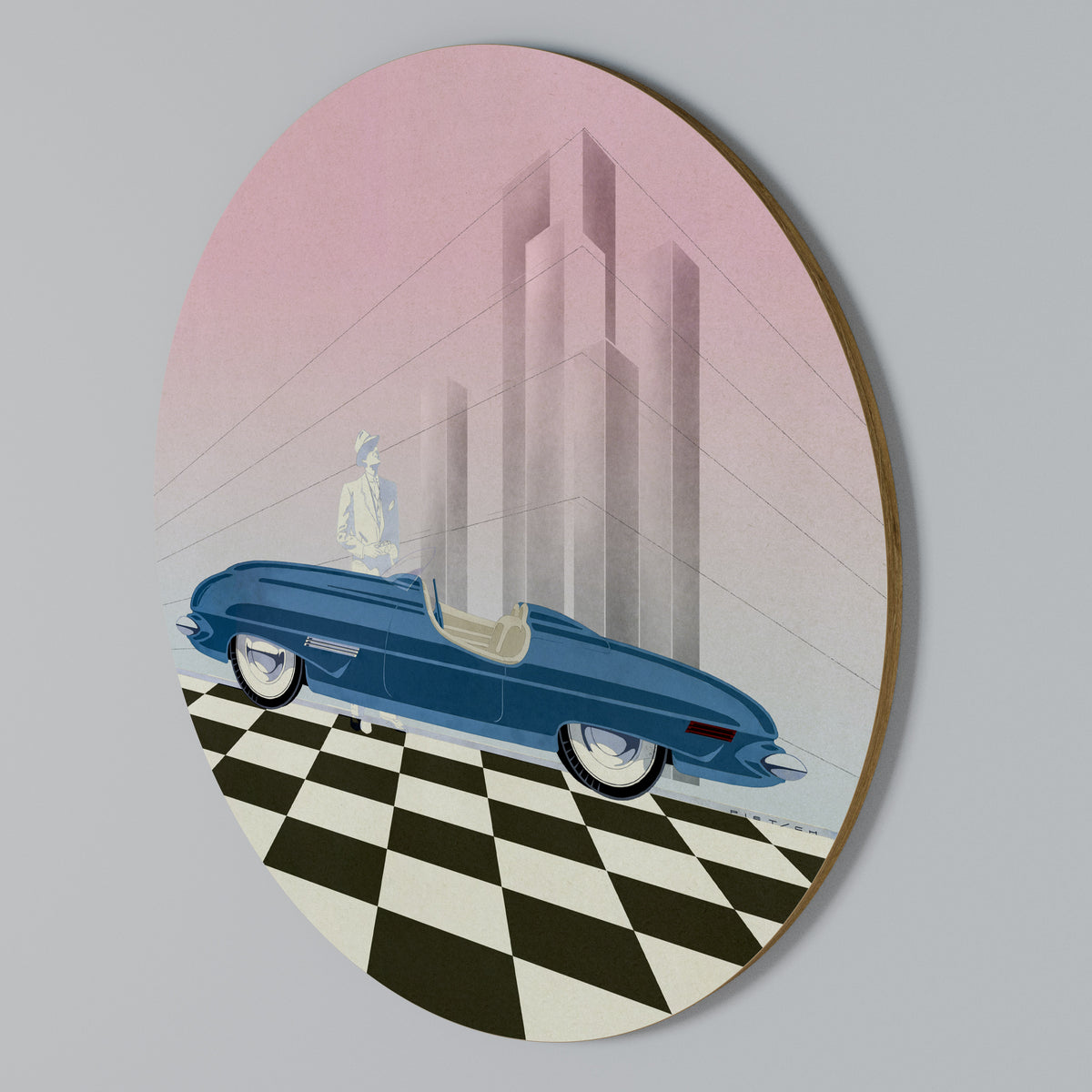BLUE ROADSTER Round Wall Art