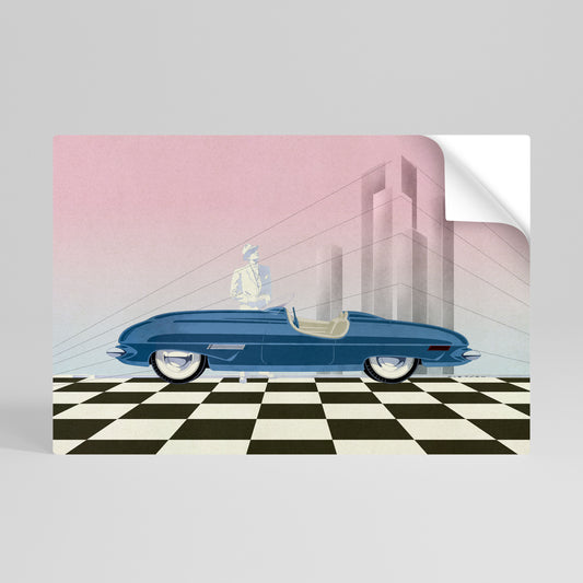 BLUE ROADSTER Peel and Stick Horizontal Poster