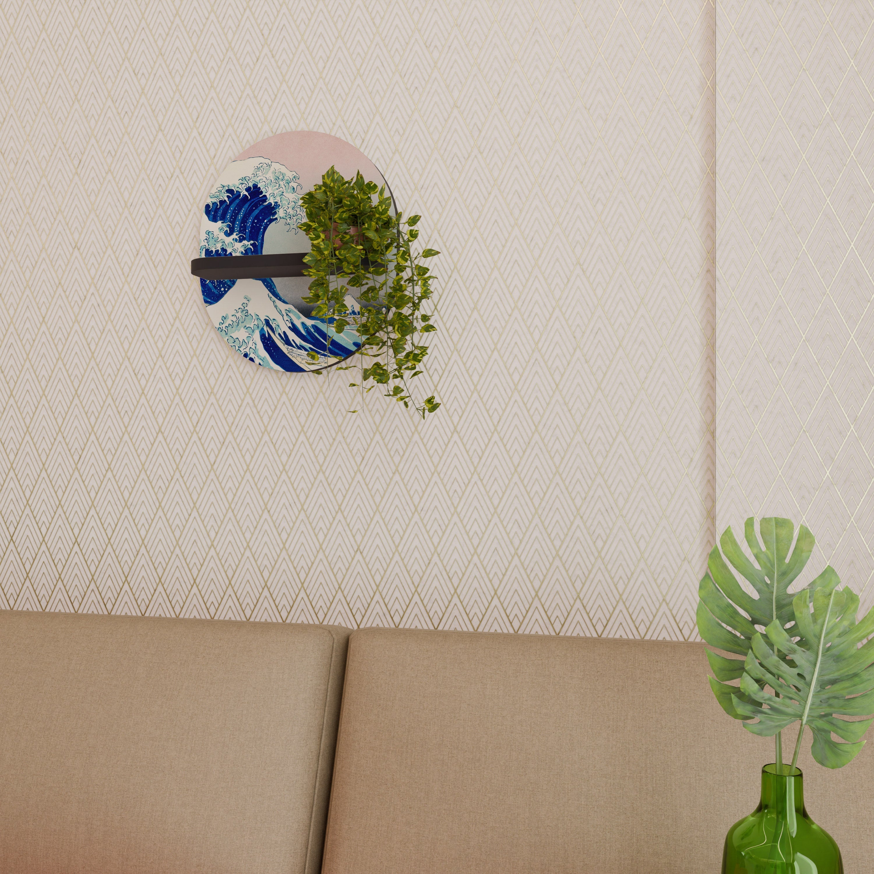 Étagère d'art ovale THE GREAT WAVE en finition noire