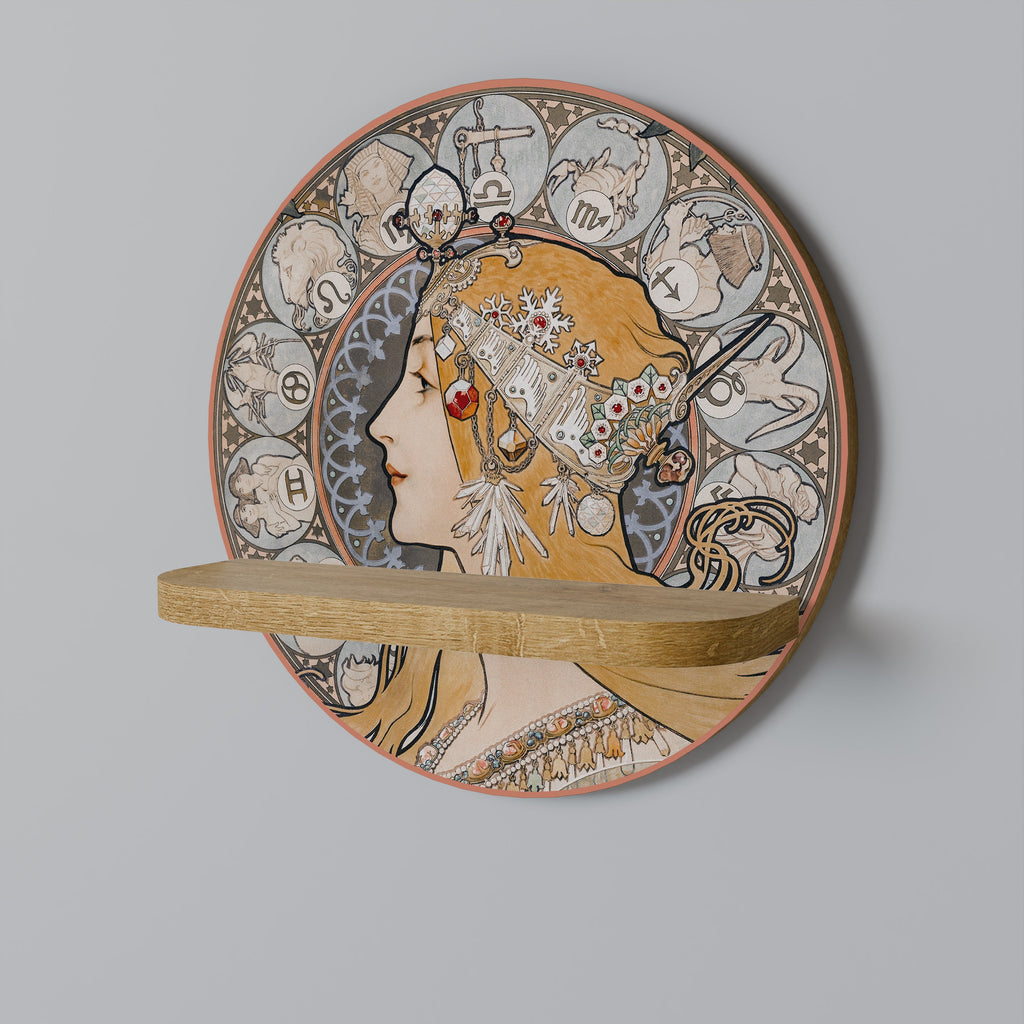 Étagère d'art ronde ZODIAQUE OU LA PLUME effet chêne