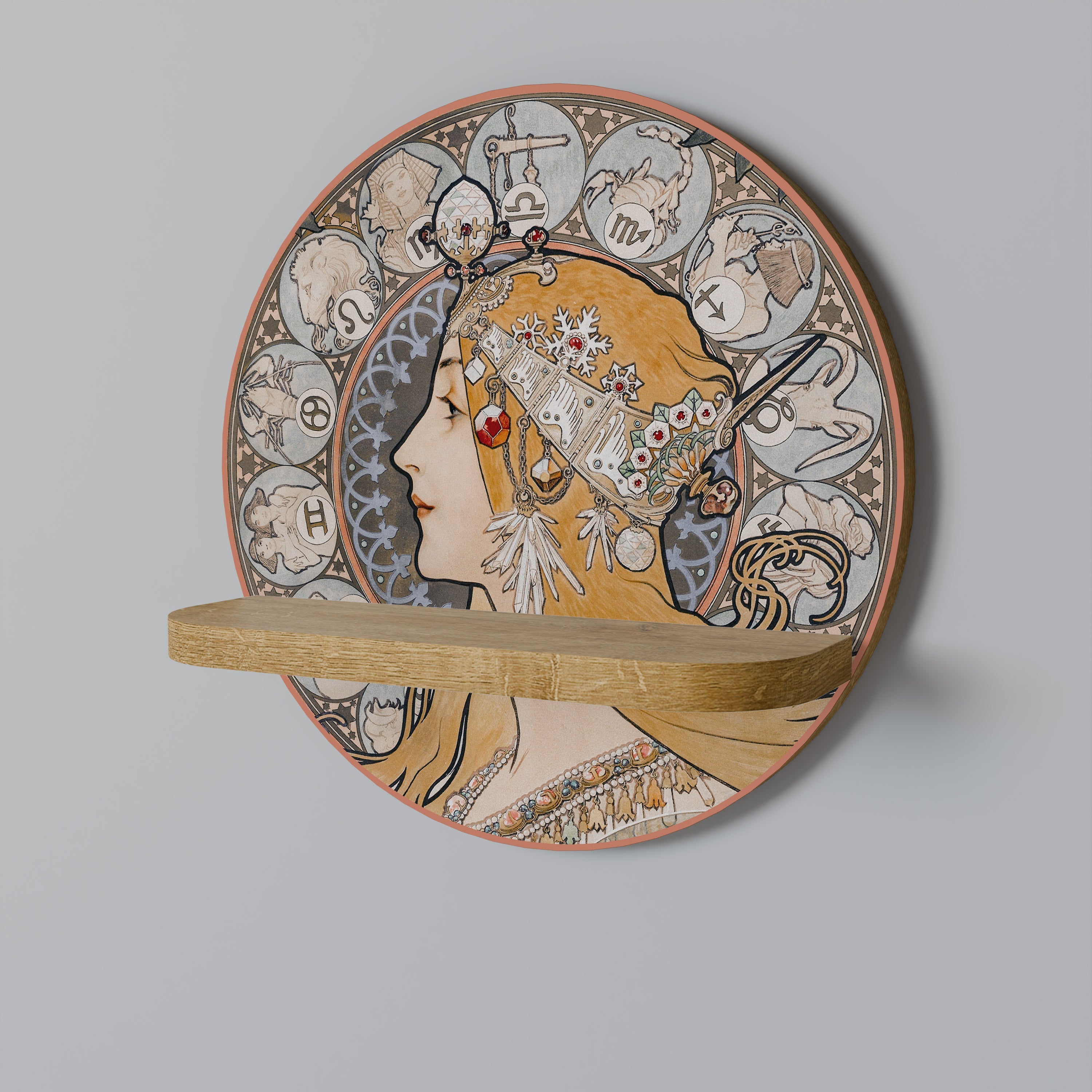 Étagère d'art ronde ZODIAQUE OU LA PLUME effet chêne