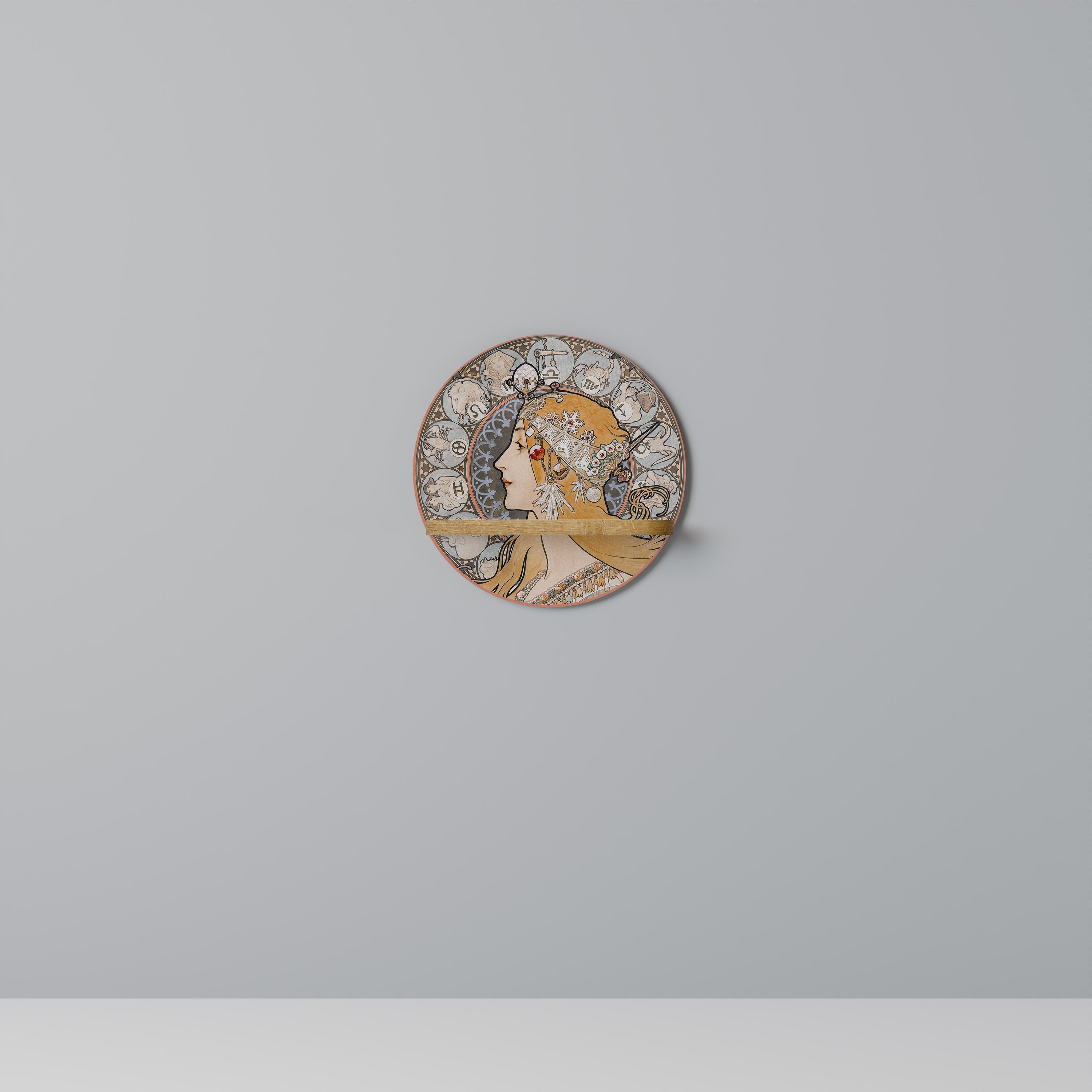 Étagère d'art ronde ZODIAQUE OU LA PLUME effet chêne