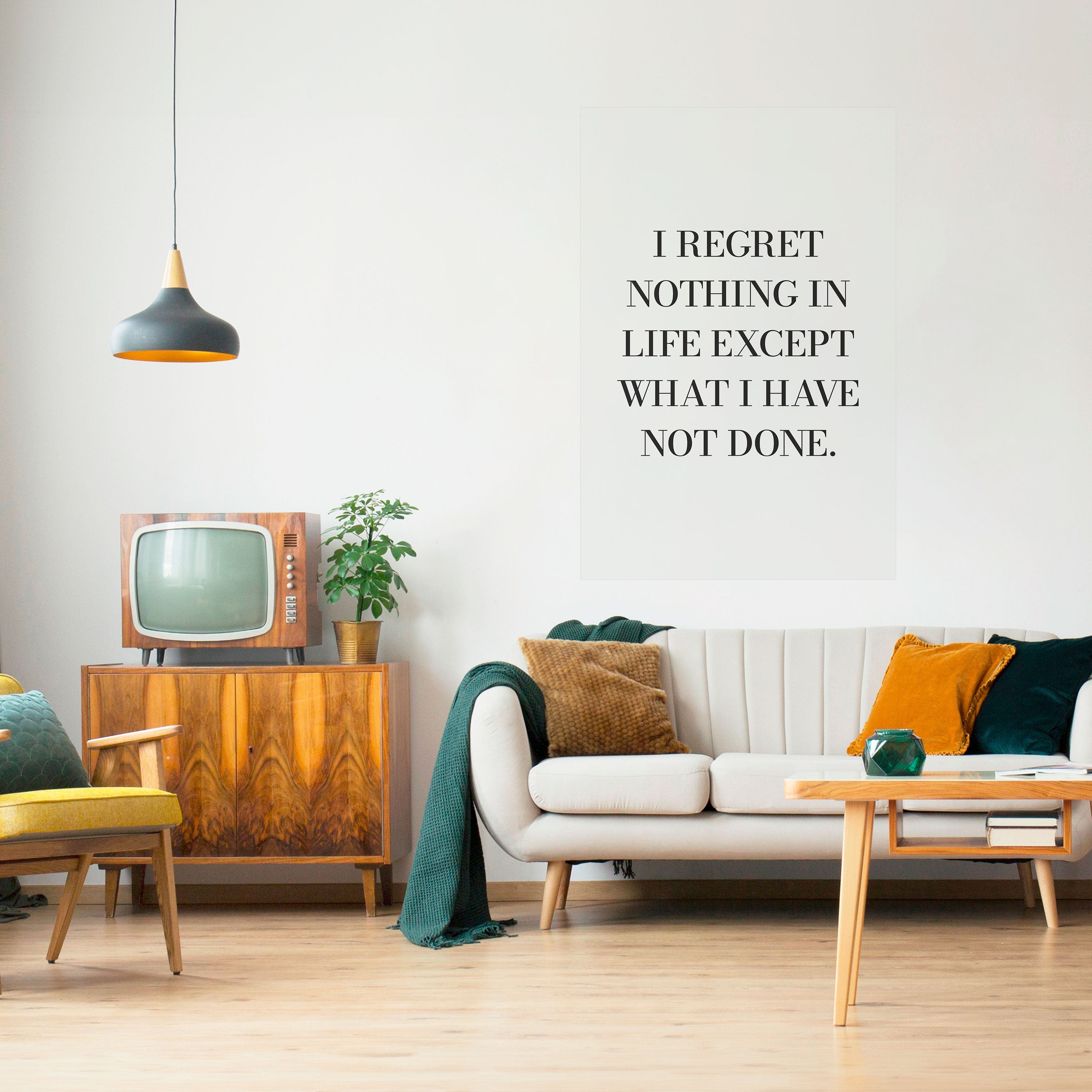 Affiche verticale autocollante « REGRET NOTHING »