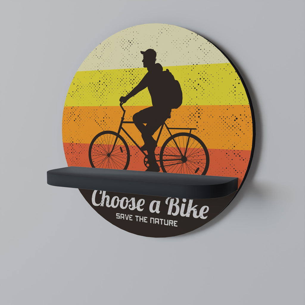 CHOOSE A BIKE Round Art Shelf In Black Finish