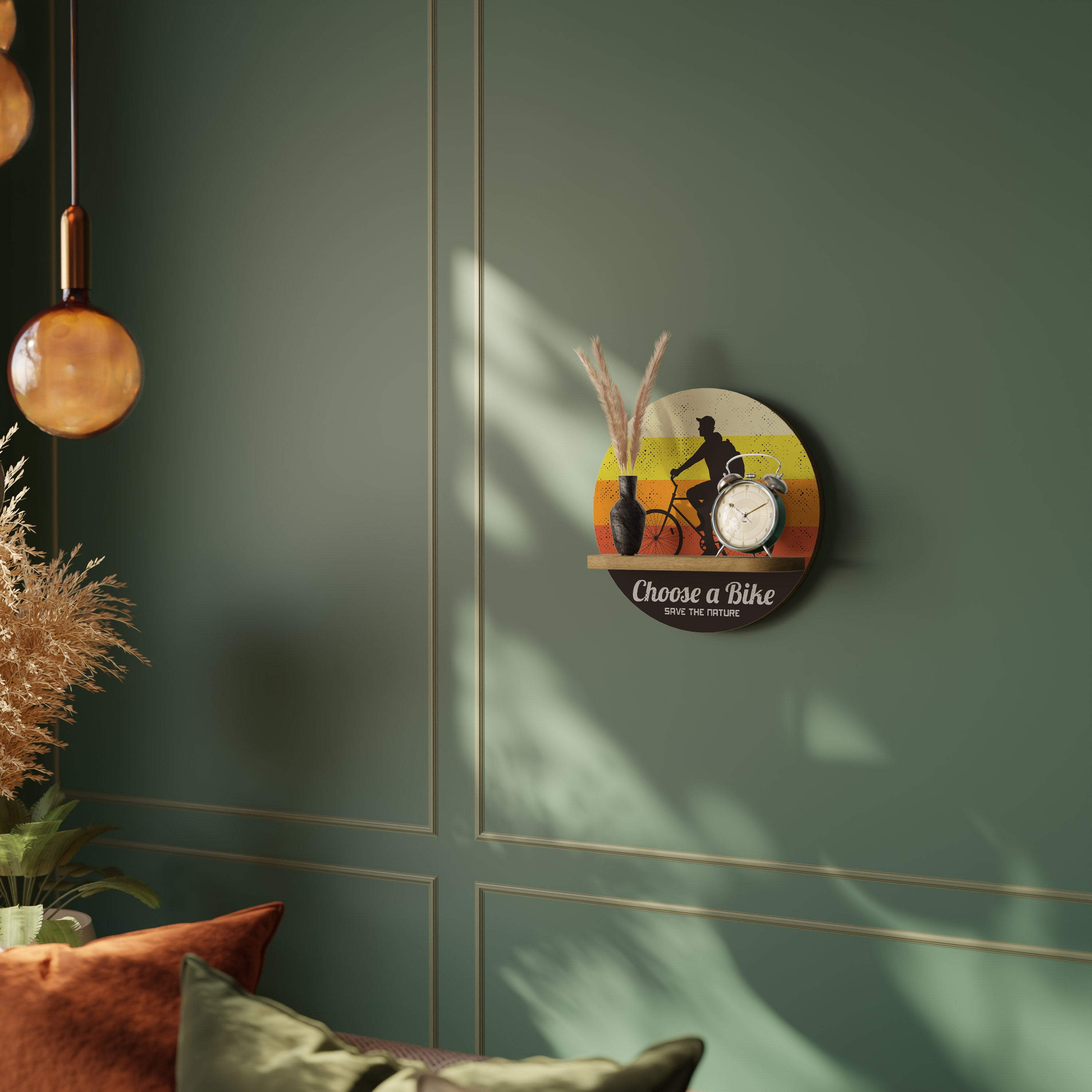 CHOISISSEZ UN VÉLO Étagère d'art ronde effet chêne