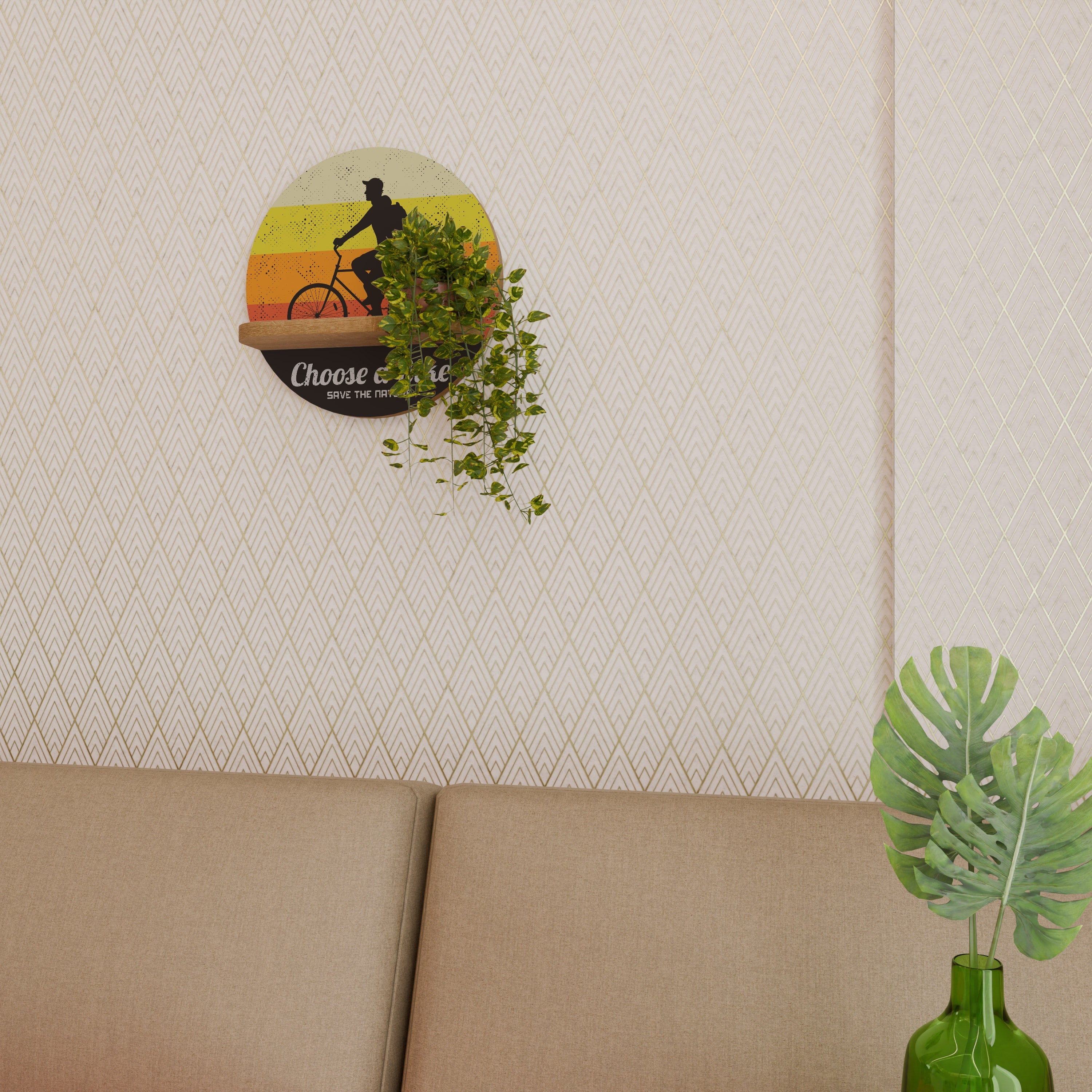 CHOISISSEZ UN VÉLO Étagère d'art ronde effet chêne