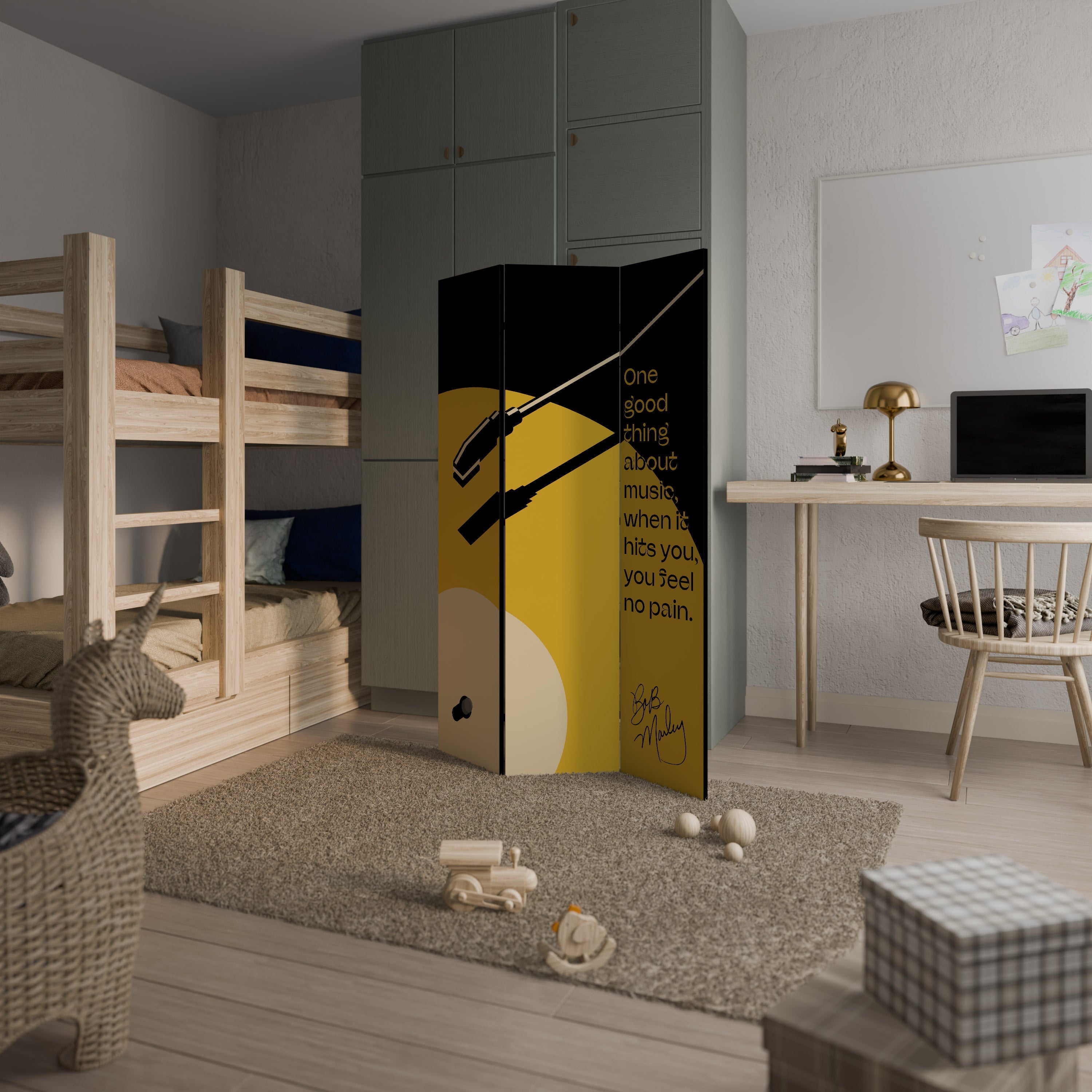 MUSIQUE - NO PAIN Paravent décoratif à 3 panneaux