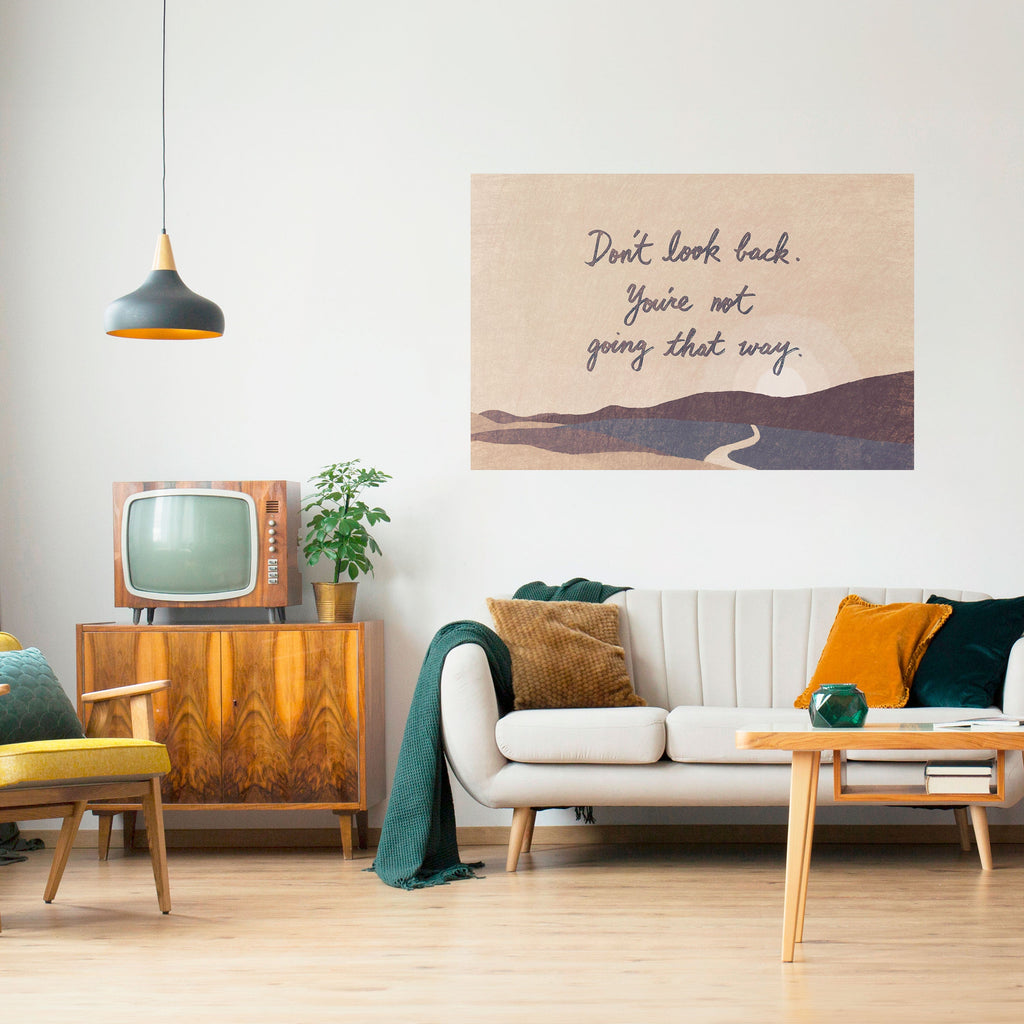 Affiche horizontale autocollante « NE REGARDEZ PAS EN ARRIÈRE »