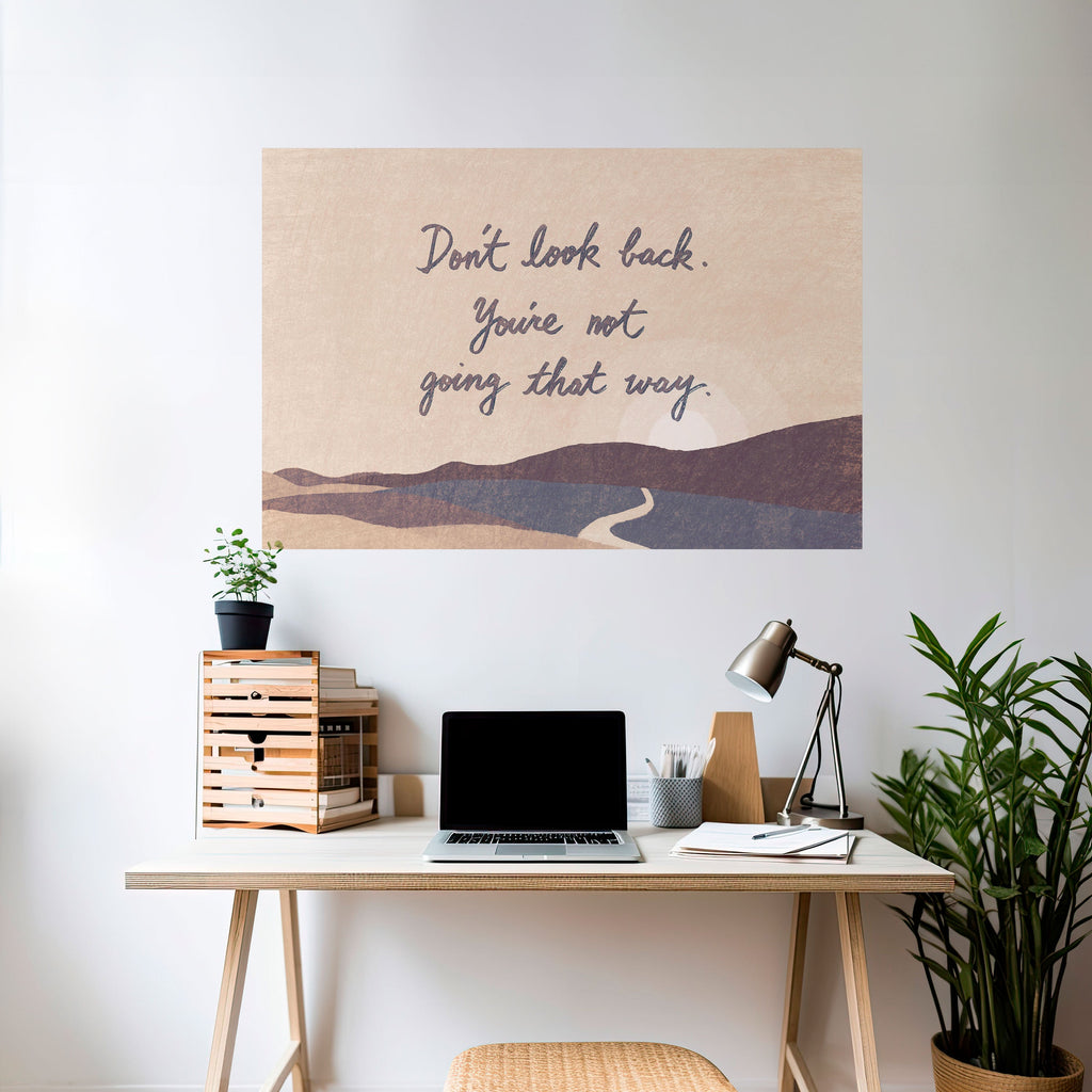 Affiche horizontale autocollante « NE REGARDEZ PAS EN ARRIÈRE »