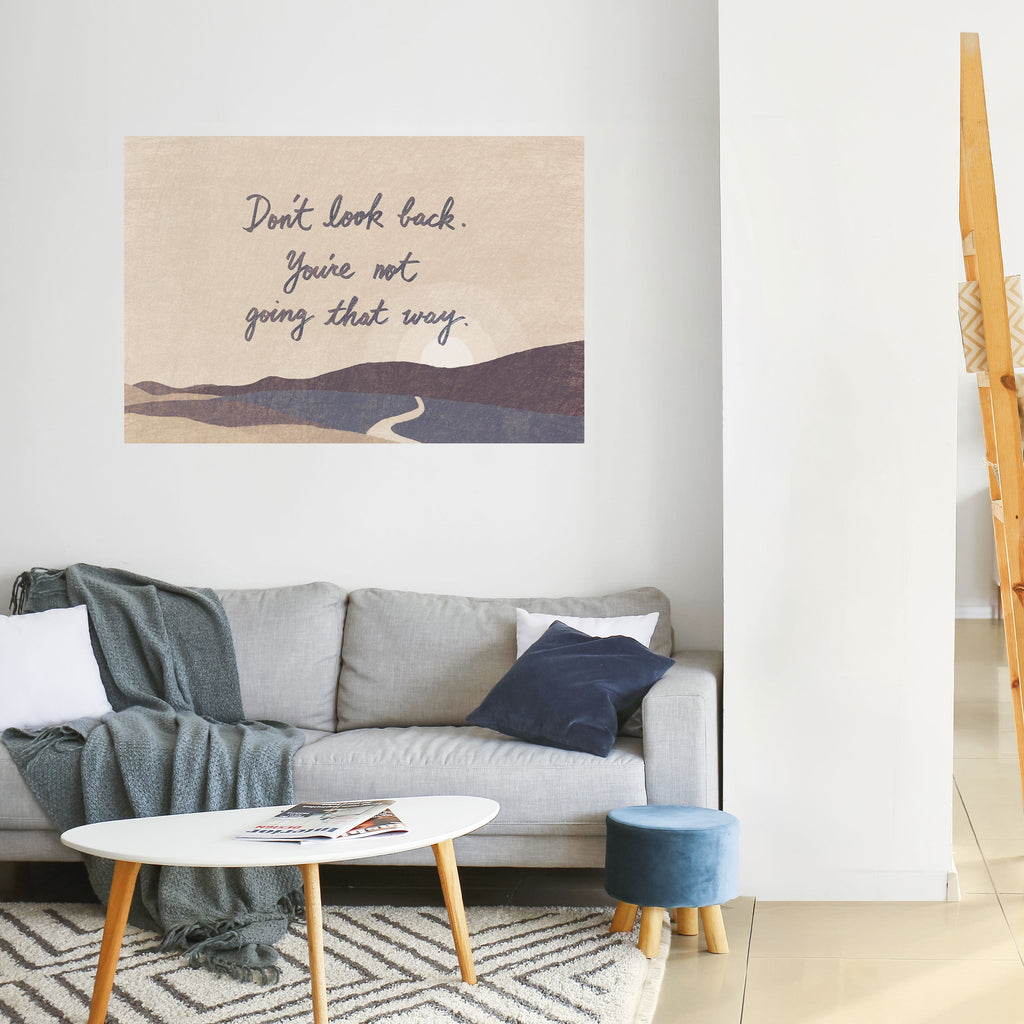 Affiche horizontale autocollante « NE REGARDEZ PAS EN ARRIÈRE »