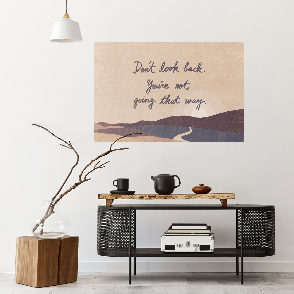 Affiche horizontale autocollante « NE REGARDEZ PAS EN ARRIÈRE »