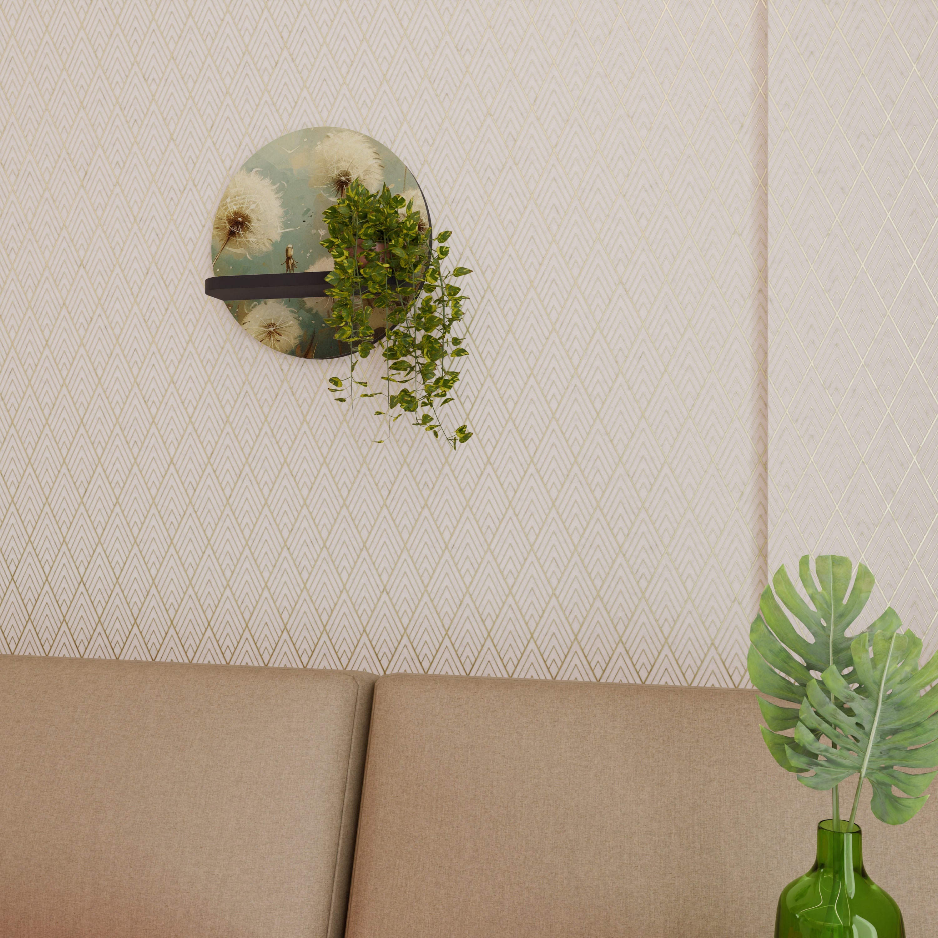 DREAMY MEADOW Round Art Shelf In Black Finish