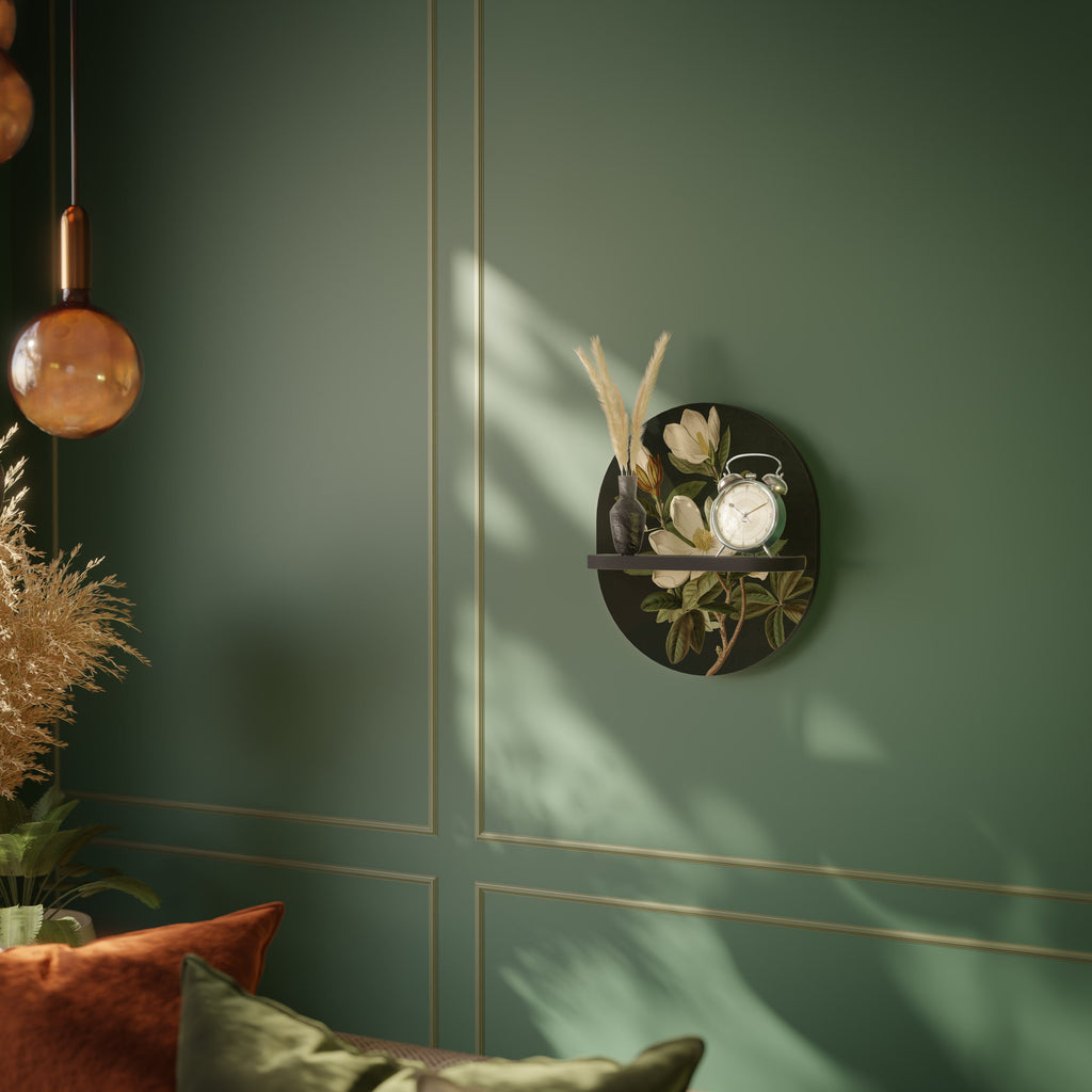 Étagère d'art ovale FLORAL NOIR en finition noire