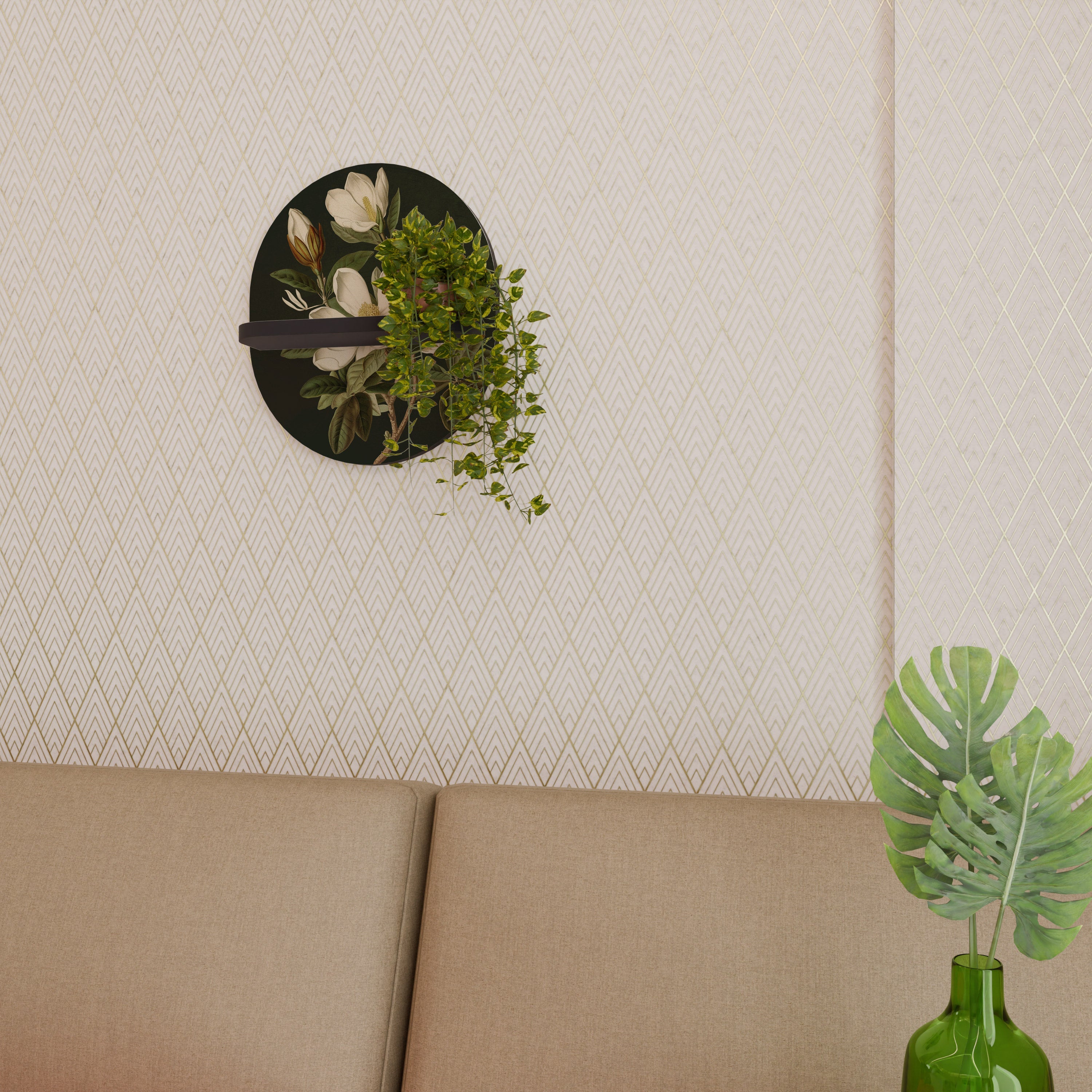 Étagère d'art ovale FLORAL NOIR en finition noire