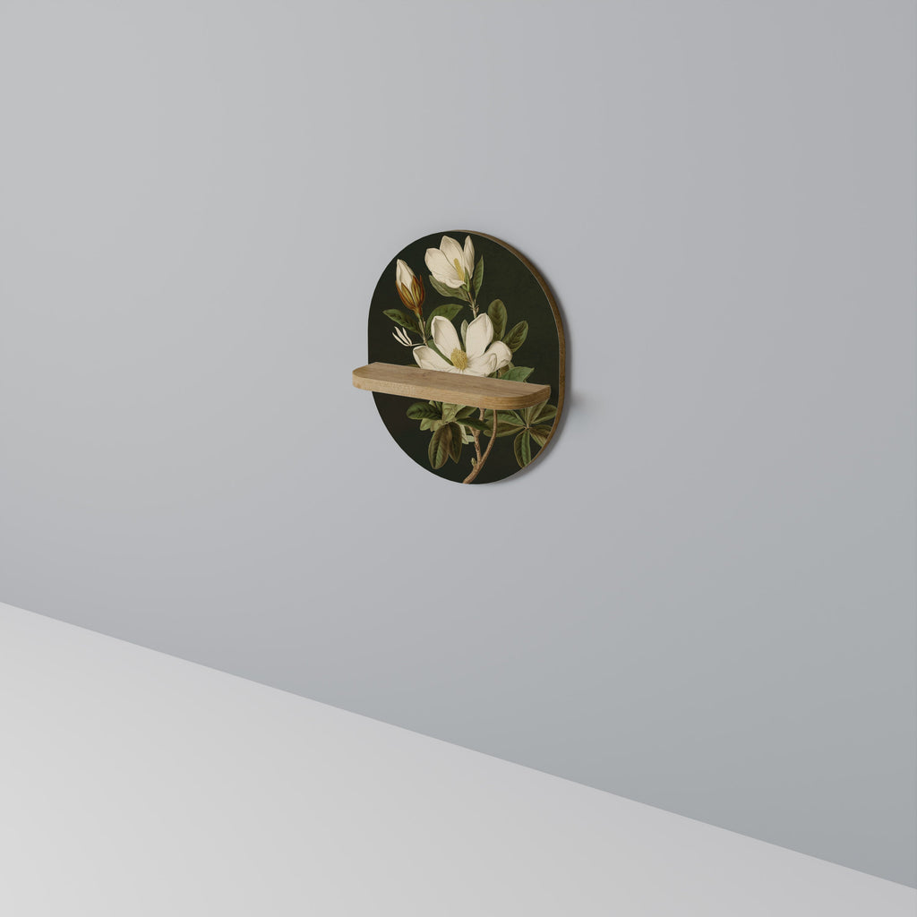 Étagère d'art ovale FLORAL NOIR effet chêne