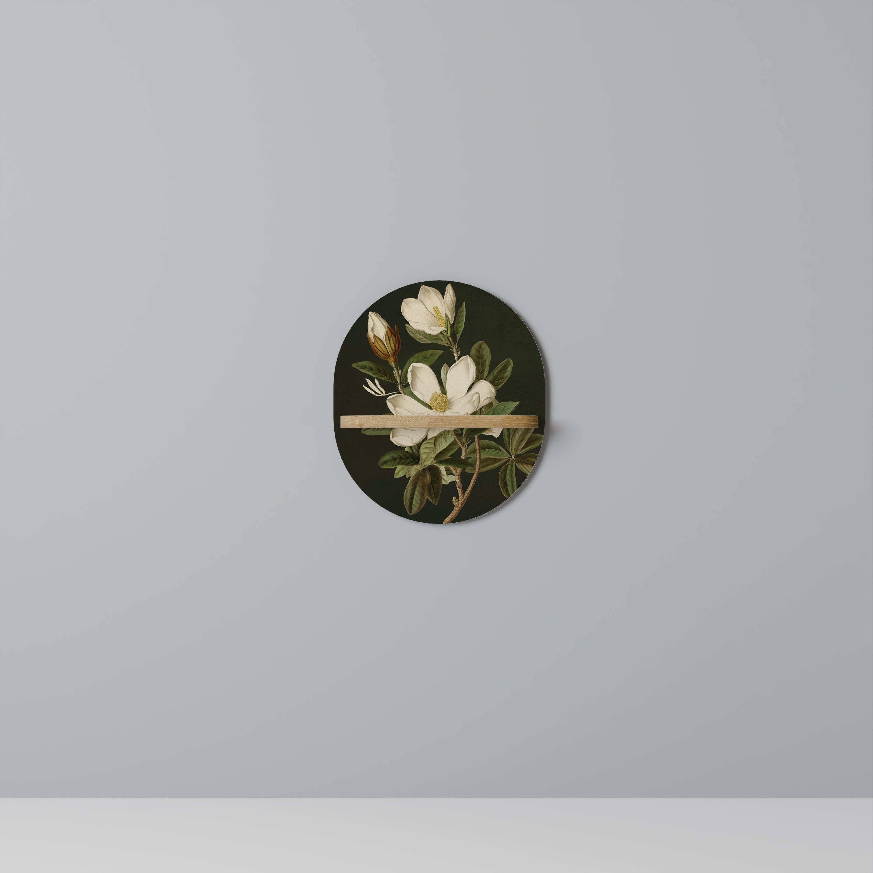 Étagère d'art ovale FLORAL NOIR effet chêne