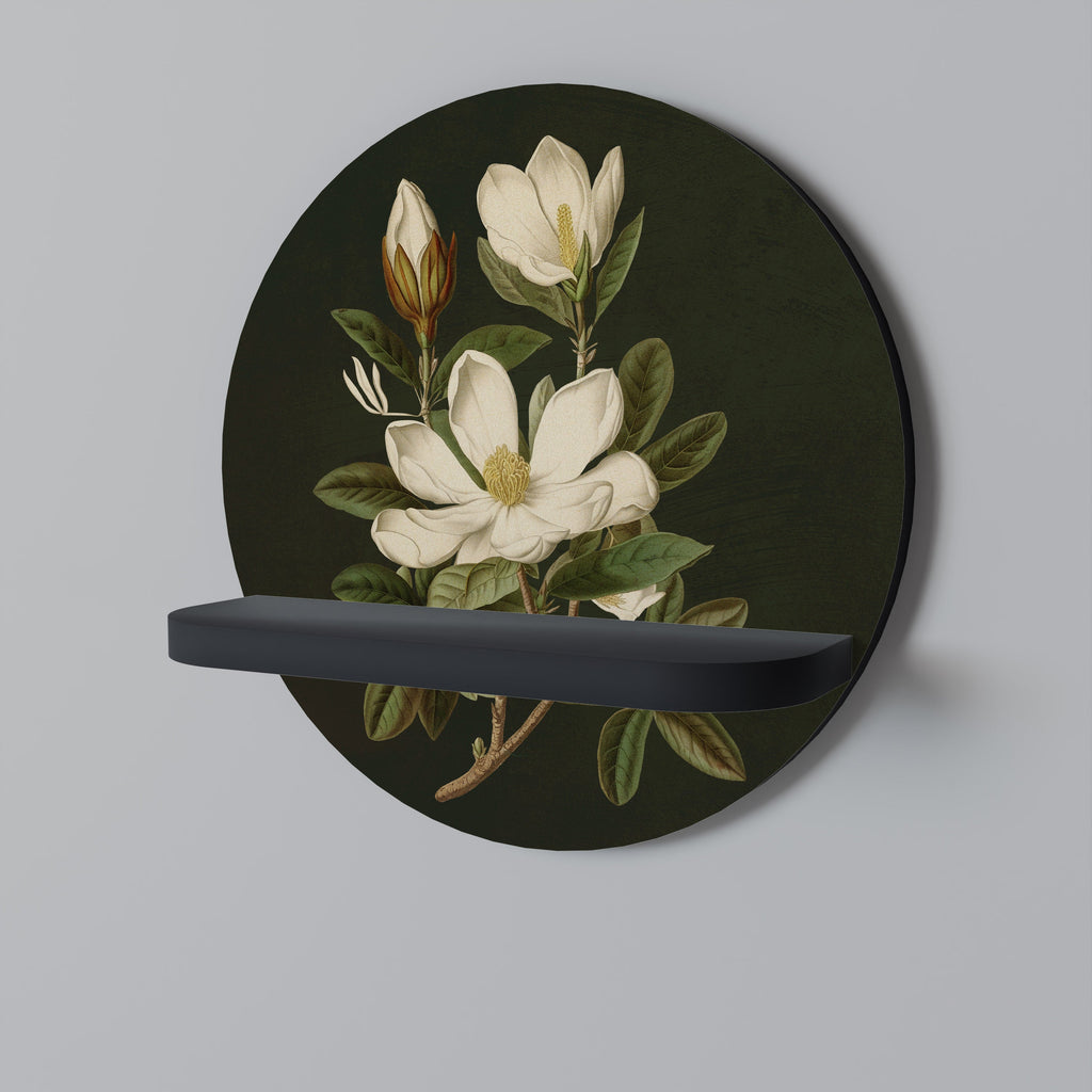 FLORAL NOIR Round Art Shelf In Black Finish