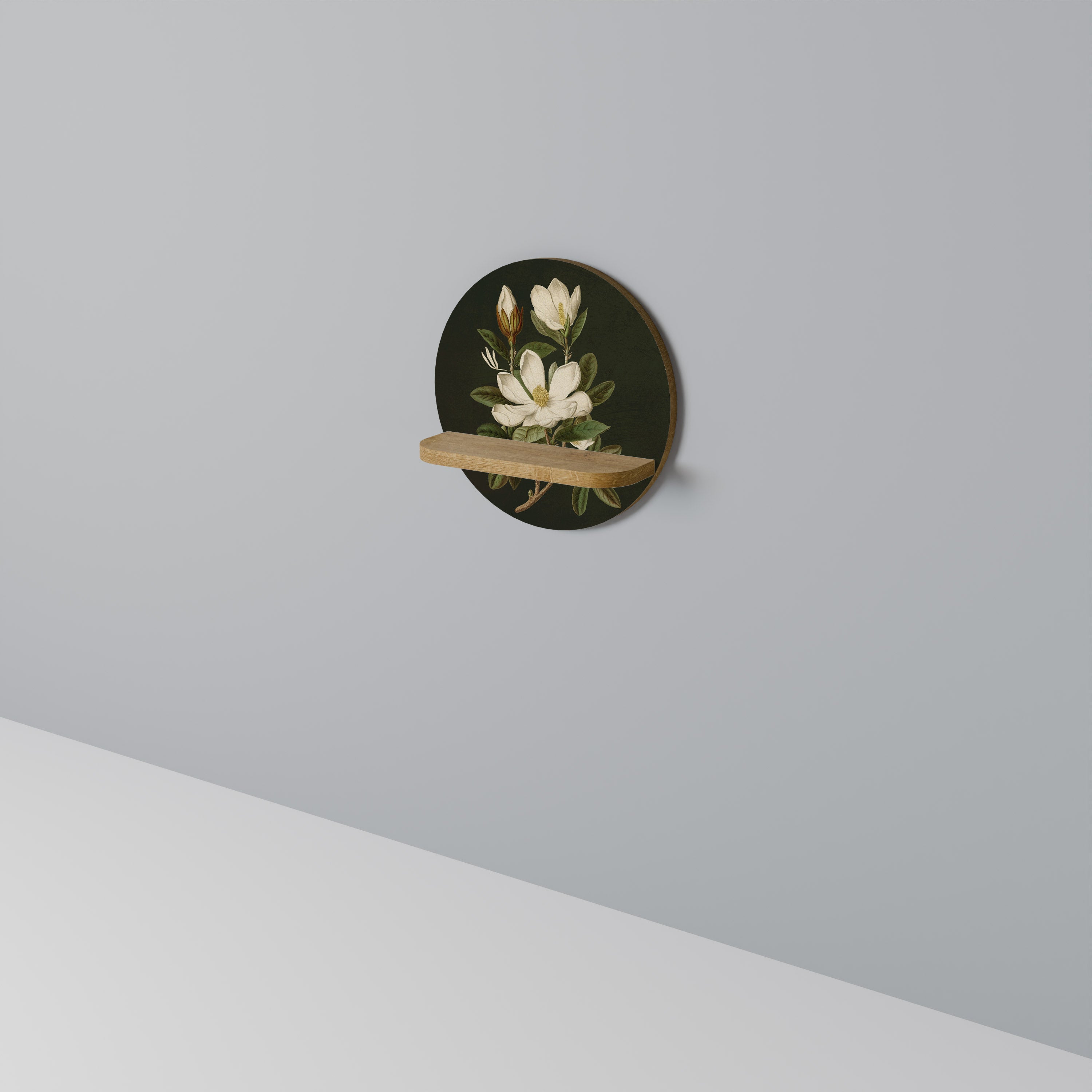 Étagère d'art ronde FLORAL NOIR effet chêne