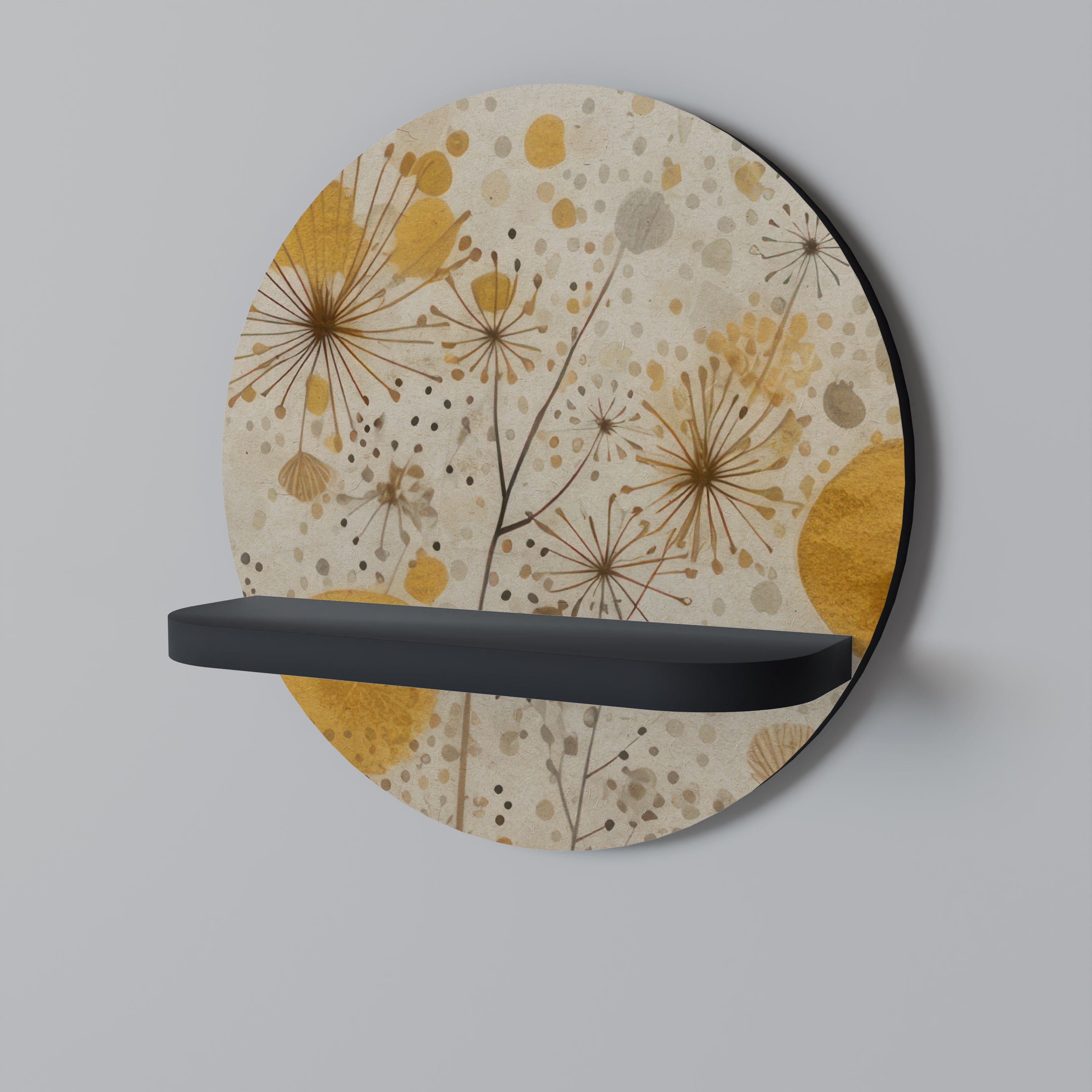 MORNING GLADE Round Art Shelf In Black Finish