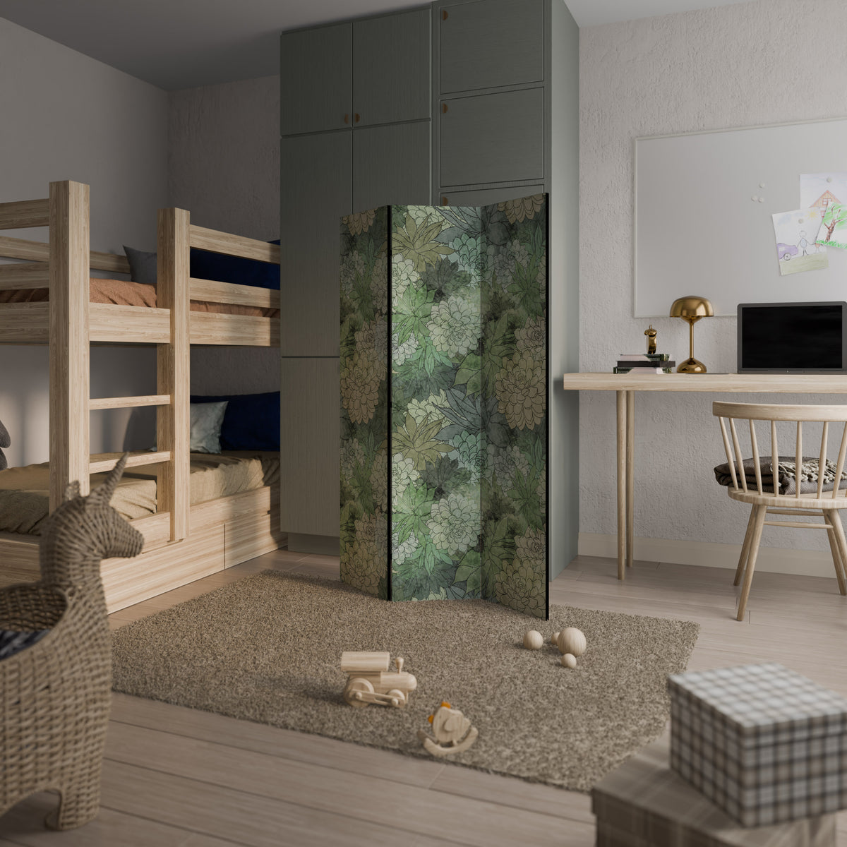 SUCCULENT CLUSTER 3-Panel Room Divider