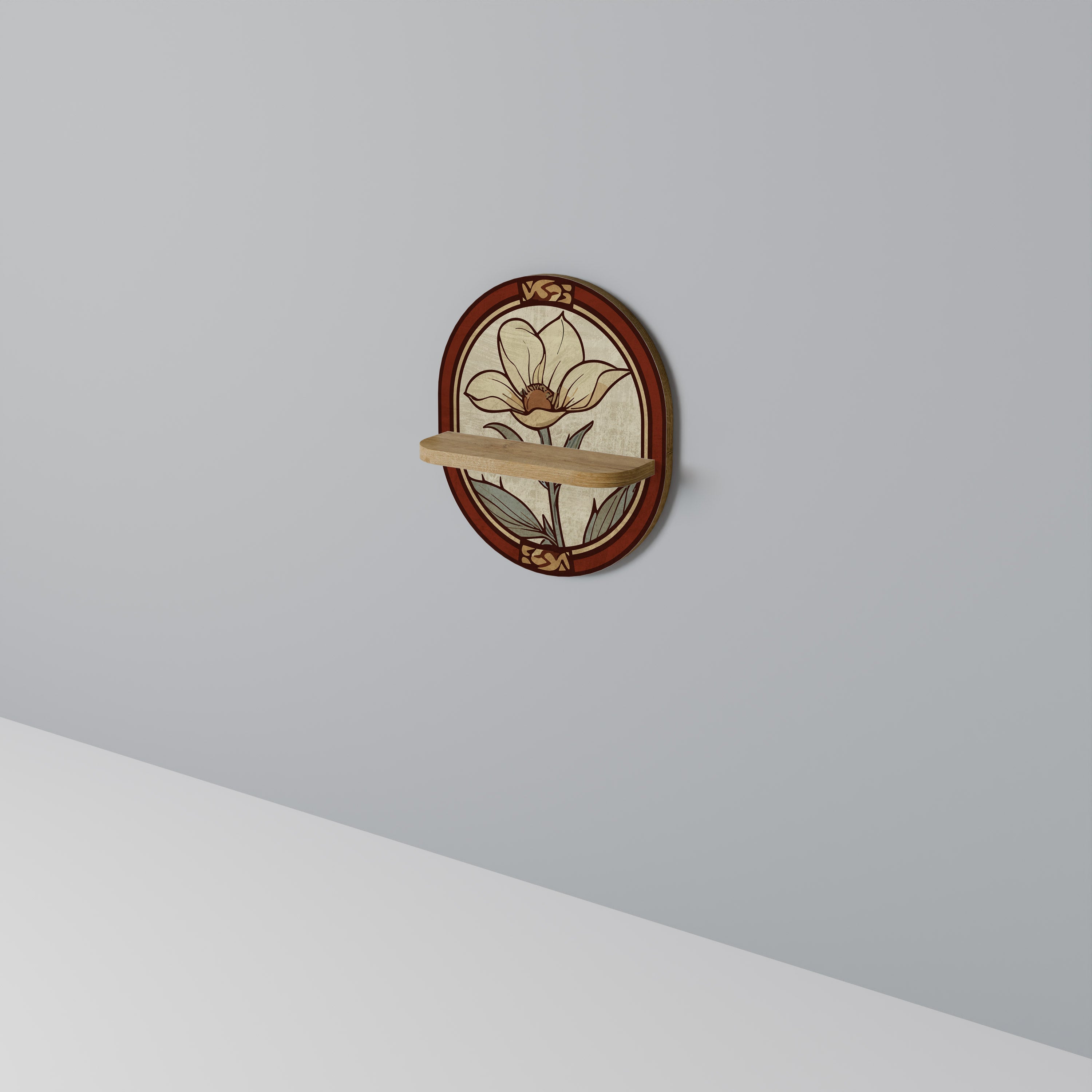 Étagère d'art ovale TIMELESS FLORA effet chêne