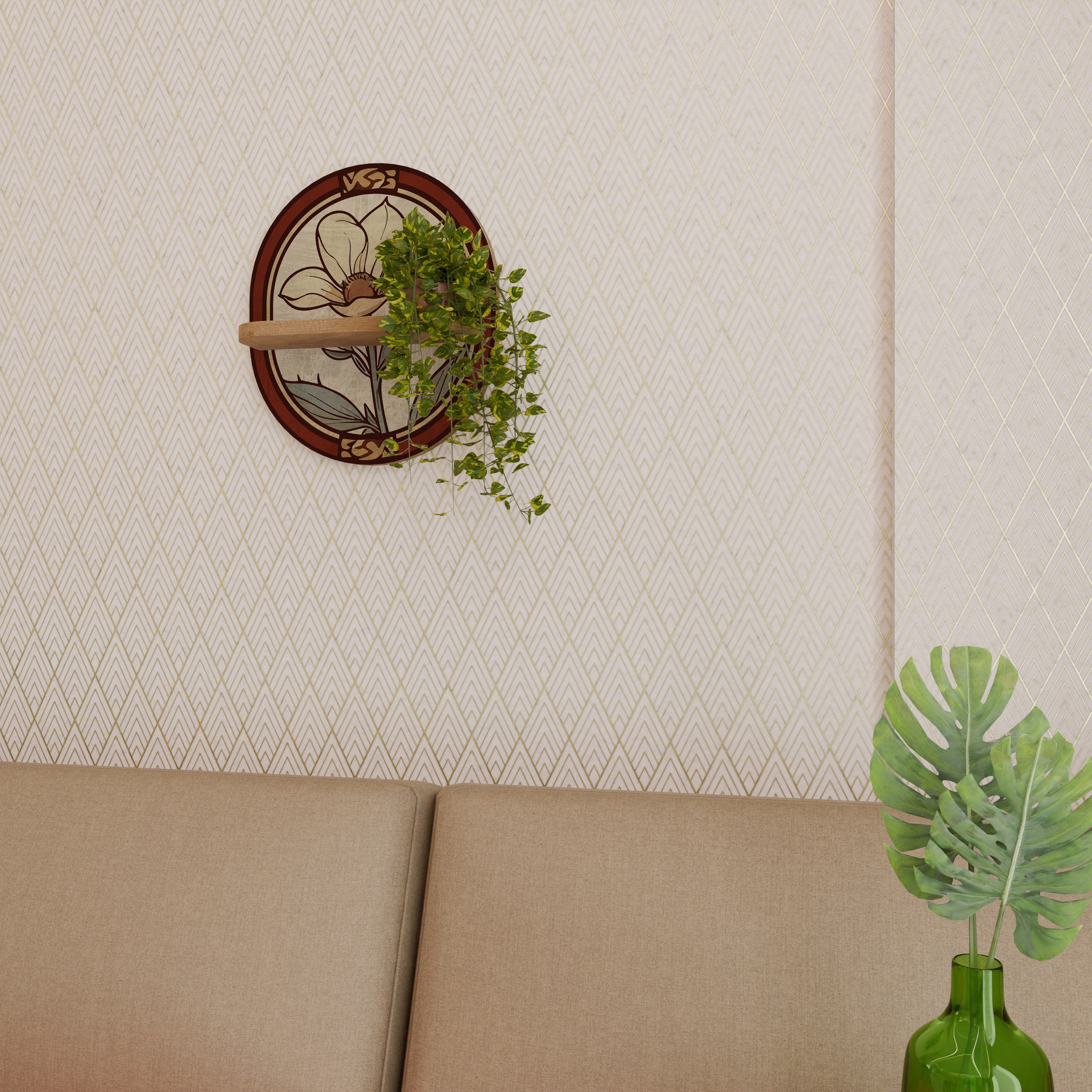 Étagère d'art ovale TIMELESS FLORA effet chêne