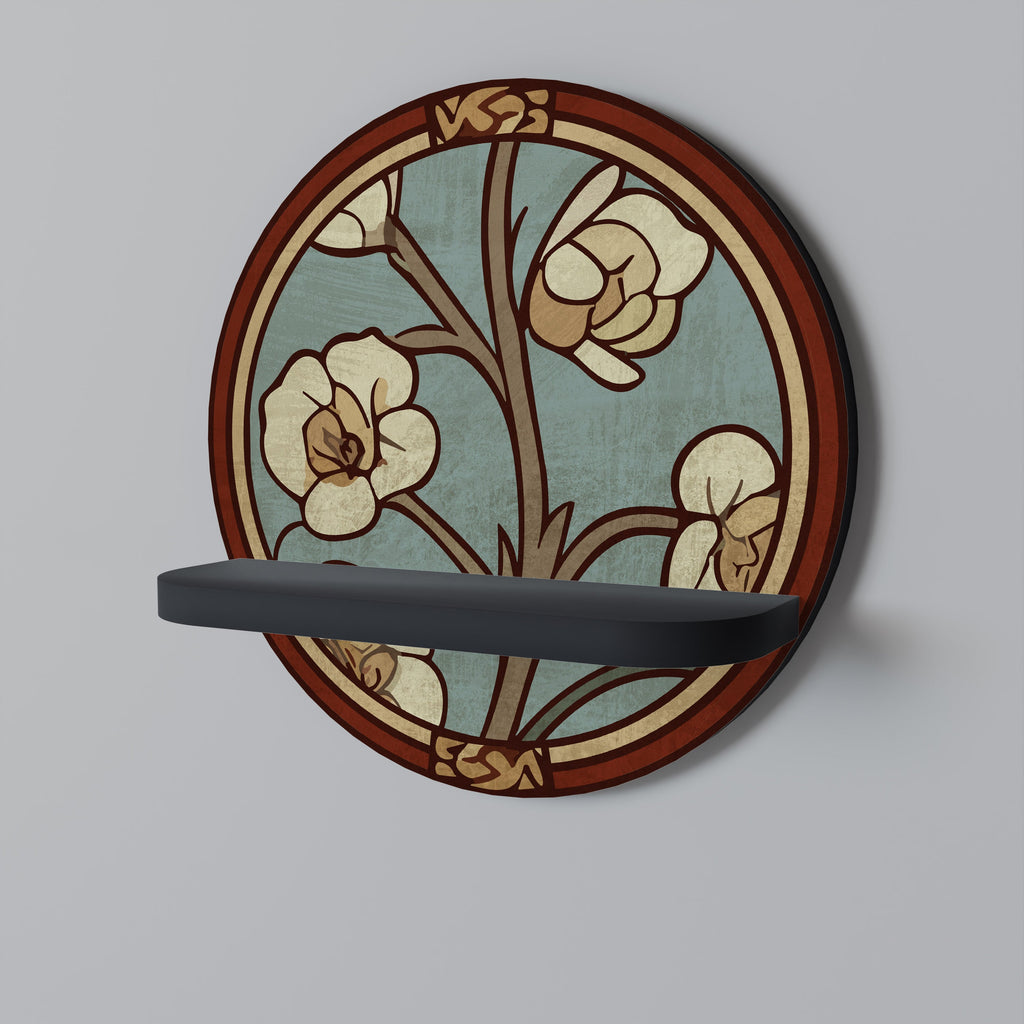 ORNATE PETALS Round Art Shelf In Black Finish
