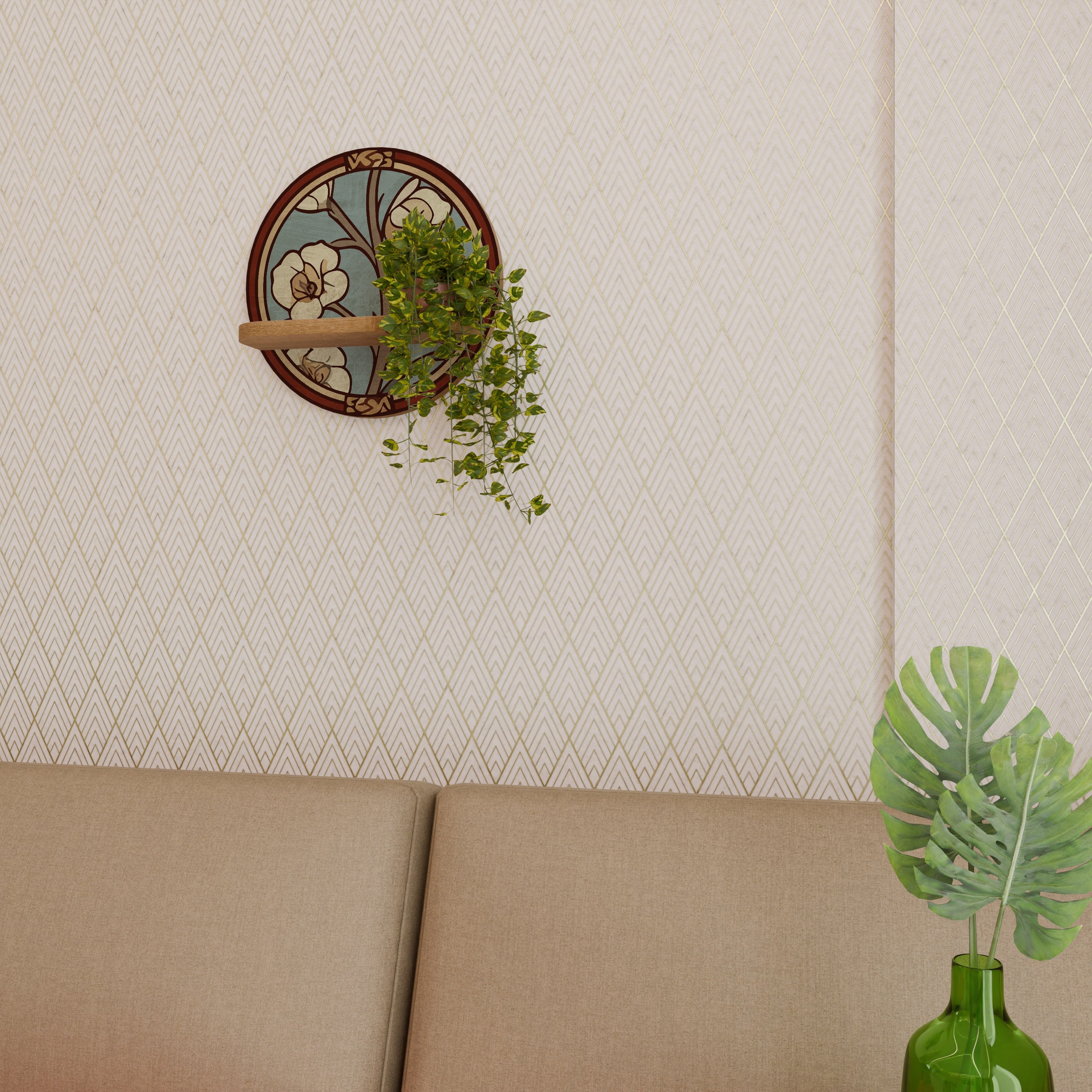 Étagère d'art ronde ORNATE PETALS effet chêne