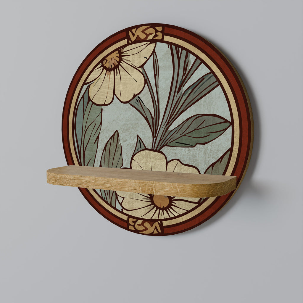 Étagère d'art ronde HERITAGE BLOSSOM effet chêne