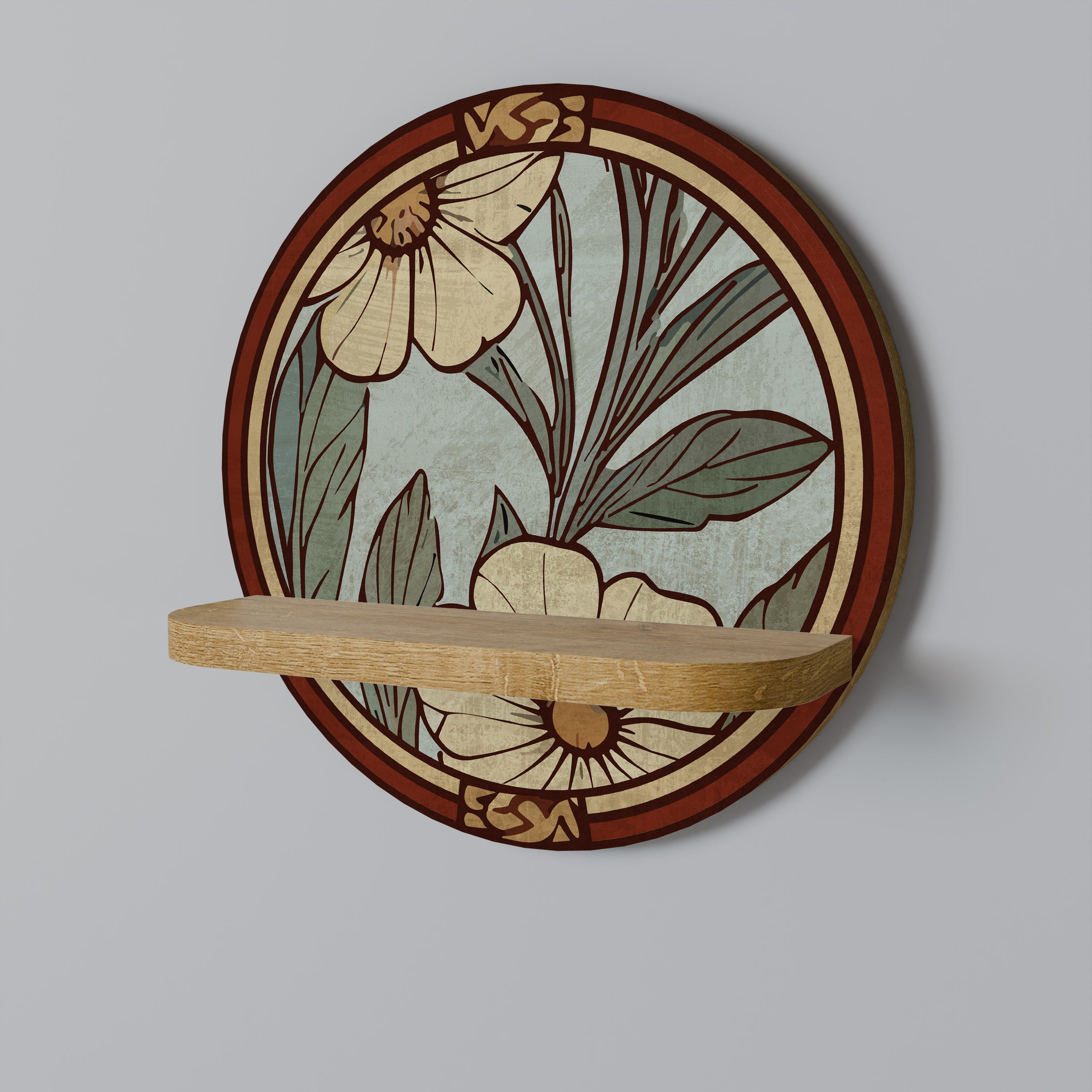 Étagère d'art ronde HERITAGE BLOSSOM effet chêne