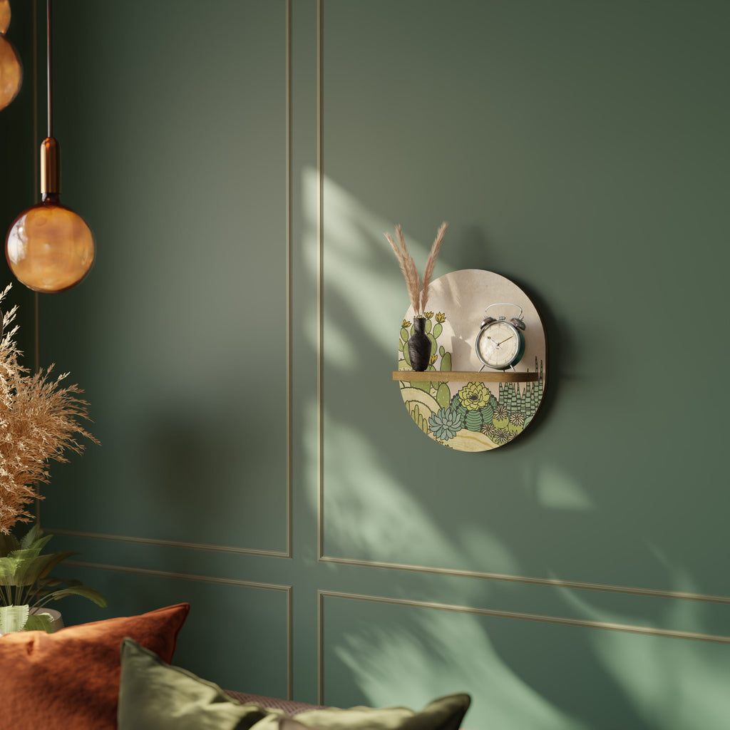 Étagère d'art ovale SUCCULENTS KALEIDOSCOPE effet chêne